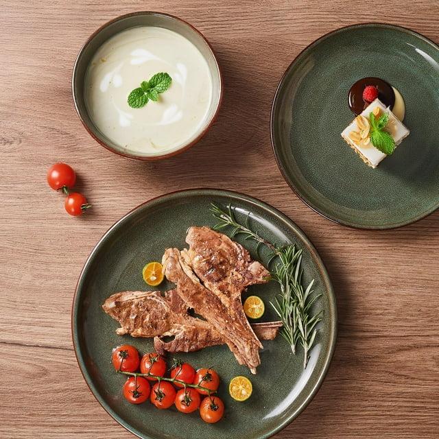 Orren Ellis Stoneware Dinnerware Sets Service For 4, 12 Pcs Reactive Glaze Plates And Bowls Sets, Handmade Ceramic Dish Set, Highly Chip And Crack Resistant Modern Plate Set, Sage Green