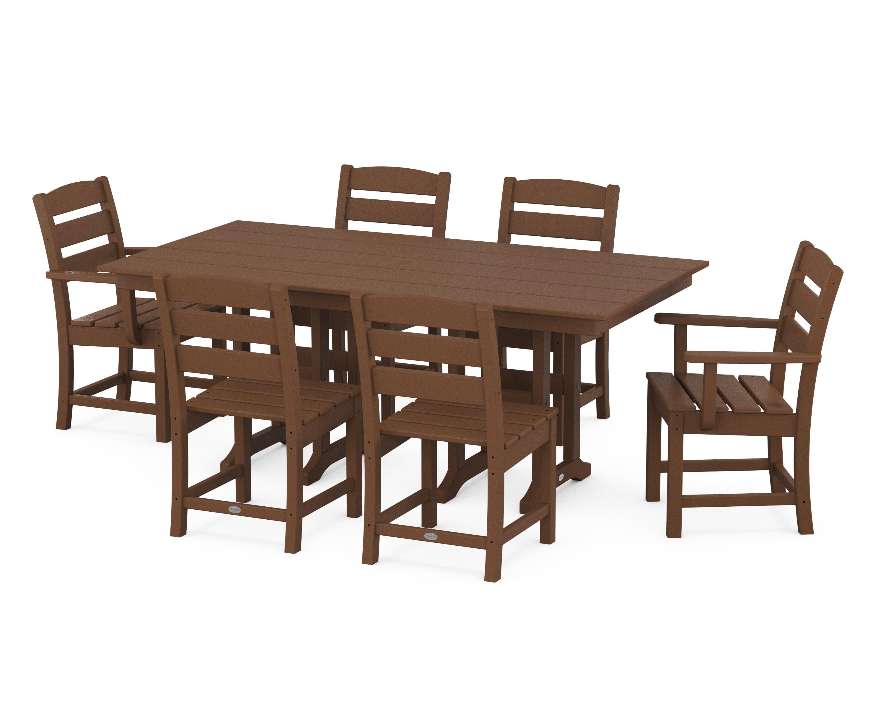 Teak 6-Person Farmhouse Outdoor Dining Set with Slat Detailing