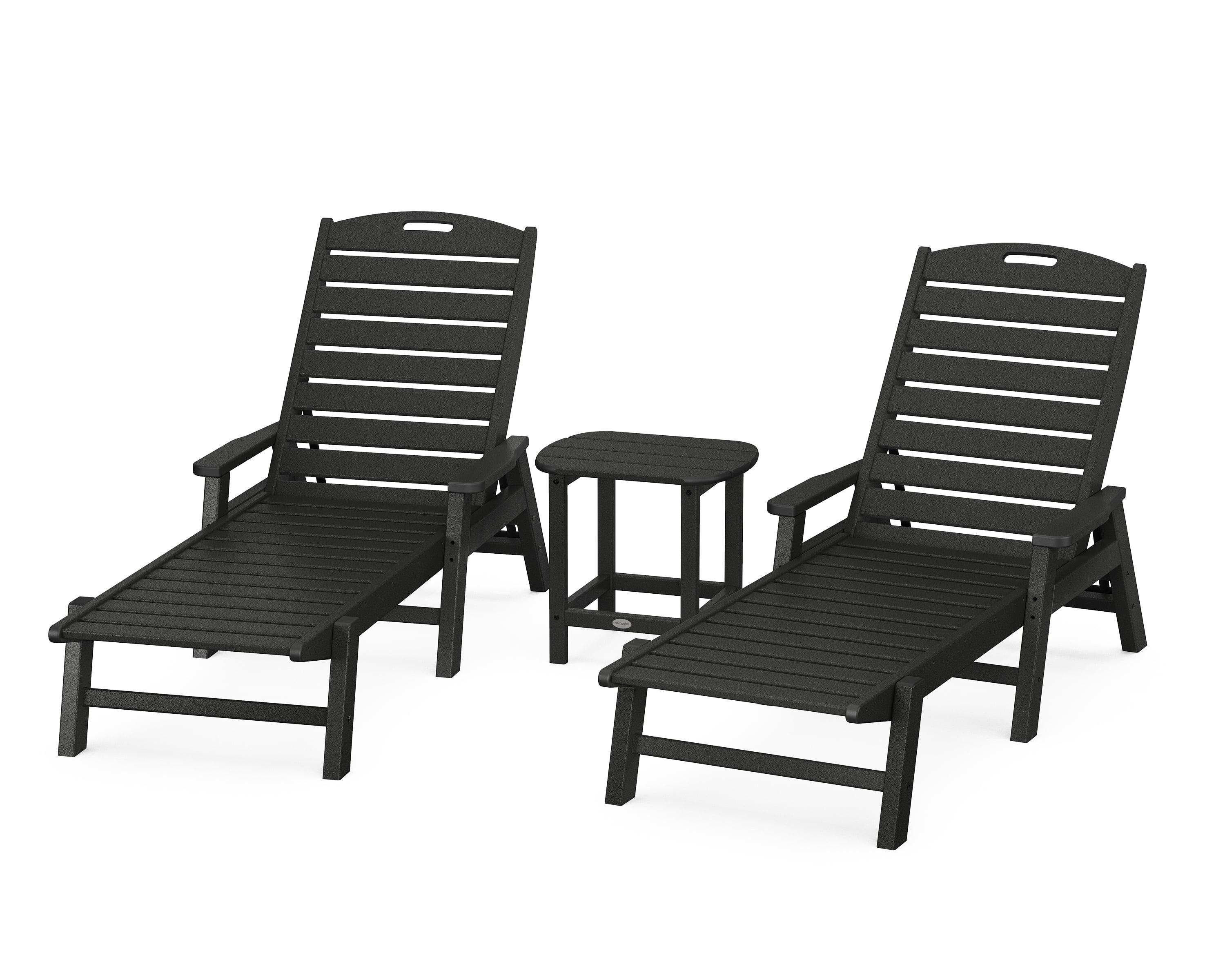 Black 3-Piece Outdoor Chaise Lounge Set with Side Table