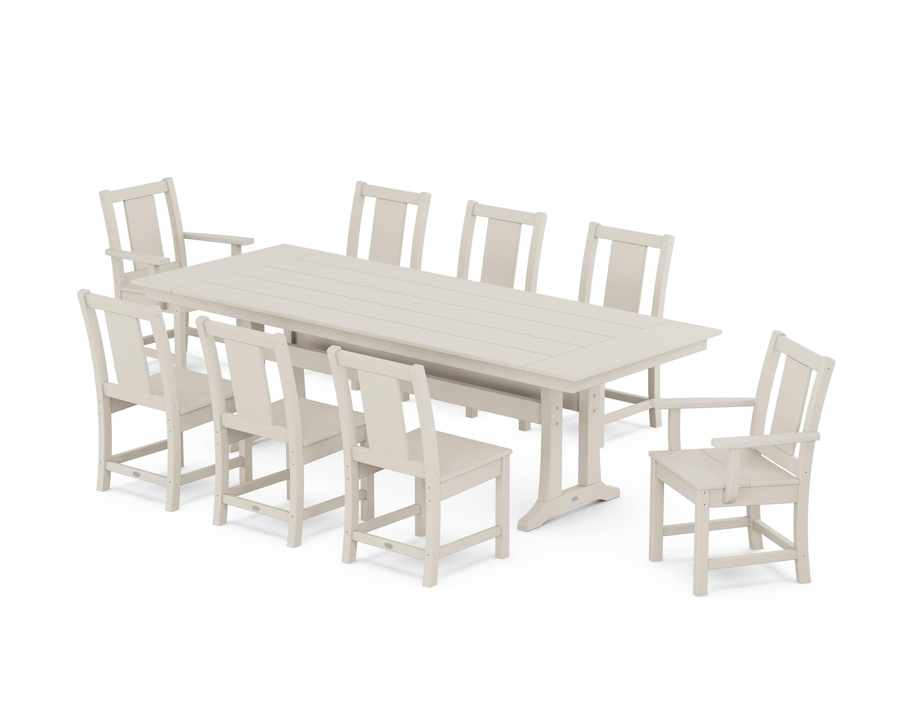 Prairie Sand 9-Piece Farmhouse Outdoor Dining Set with Trestle Legs