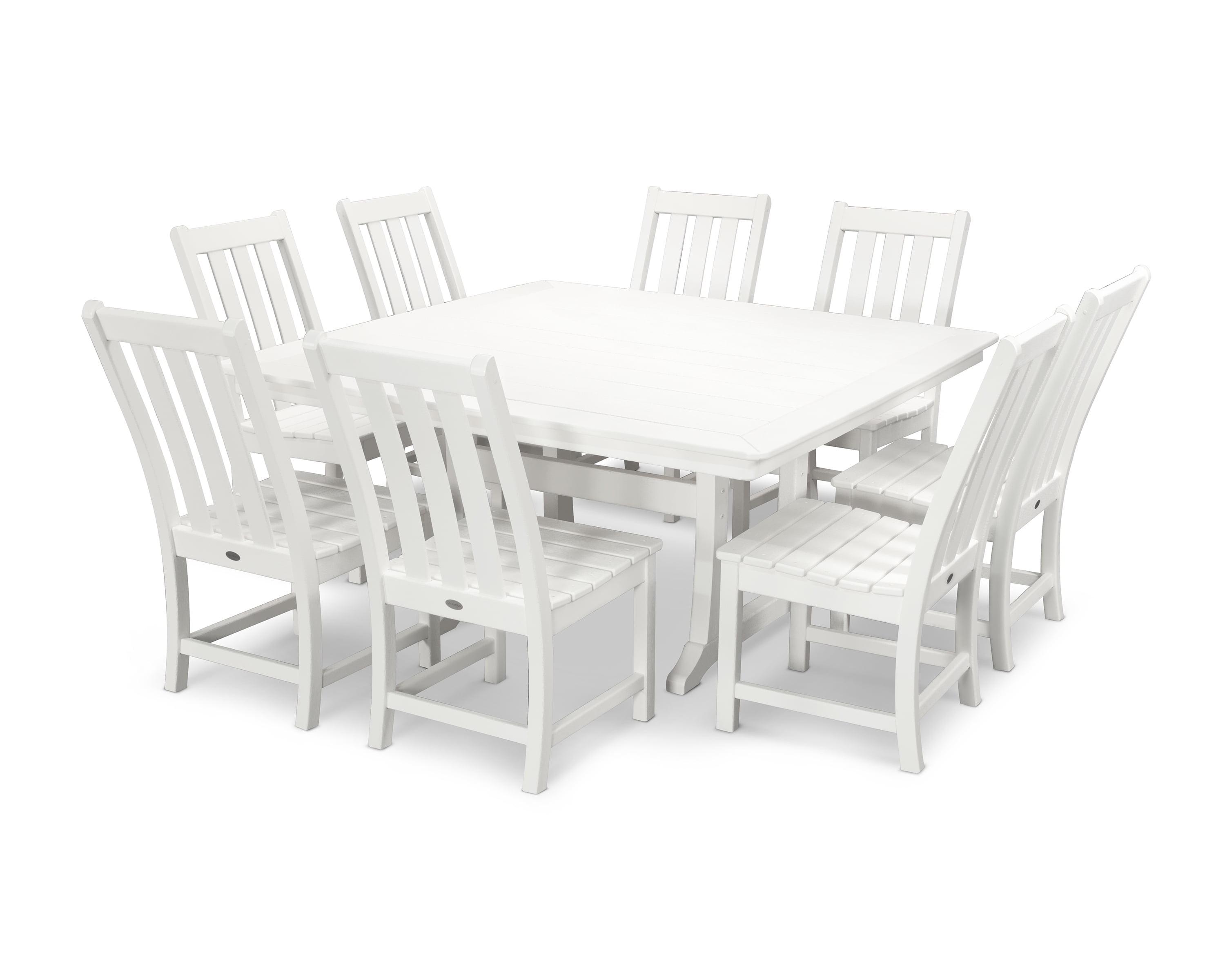 White 9-Piece Outdoor Dining Set with Arched Back Chairs