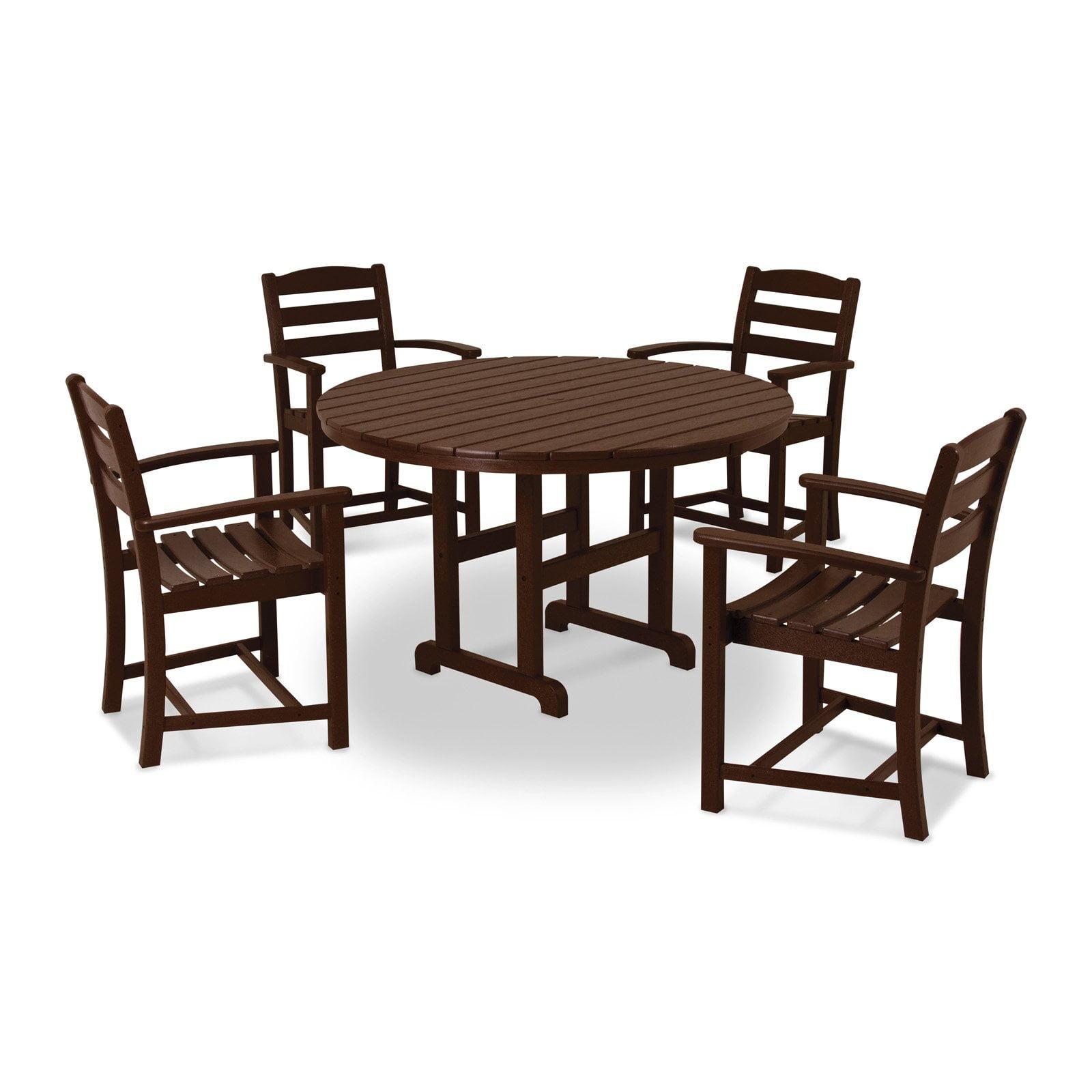 Mahogany 5-Piece Round Outdoor Dining Set with Arm Chairs