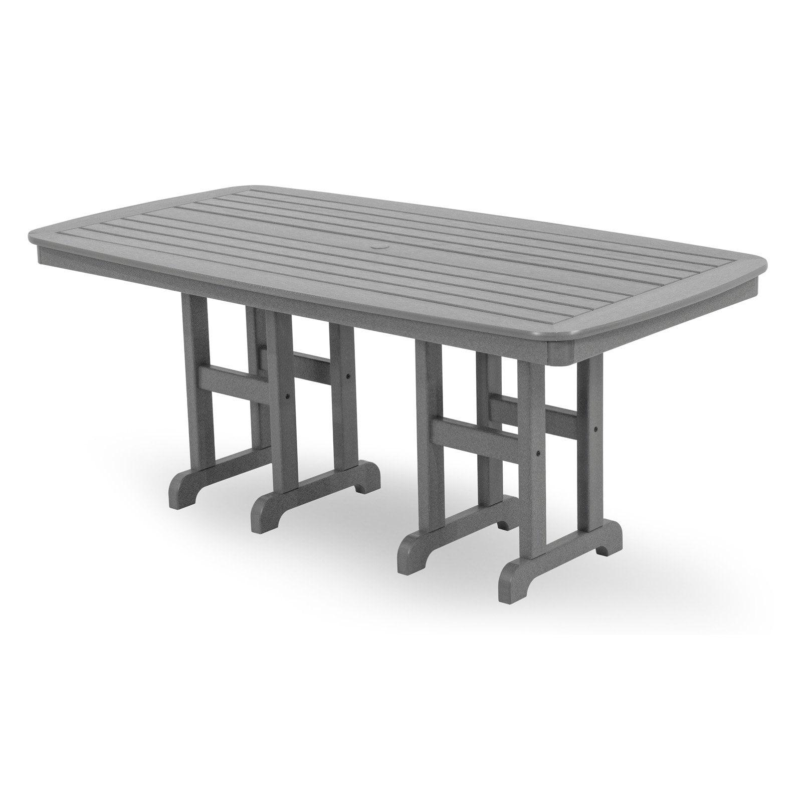 Slate Grey Rectangular Plastic Outdoor Dining Table with Umbrella Hole