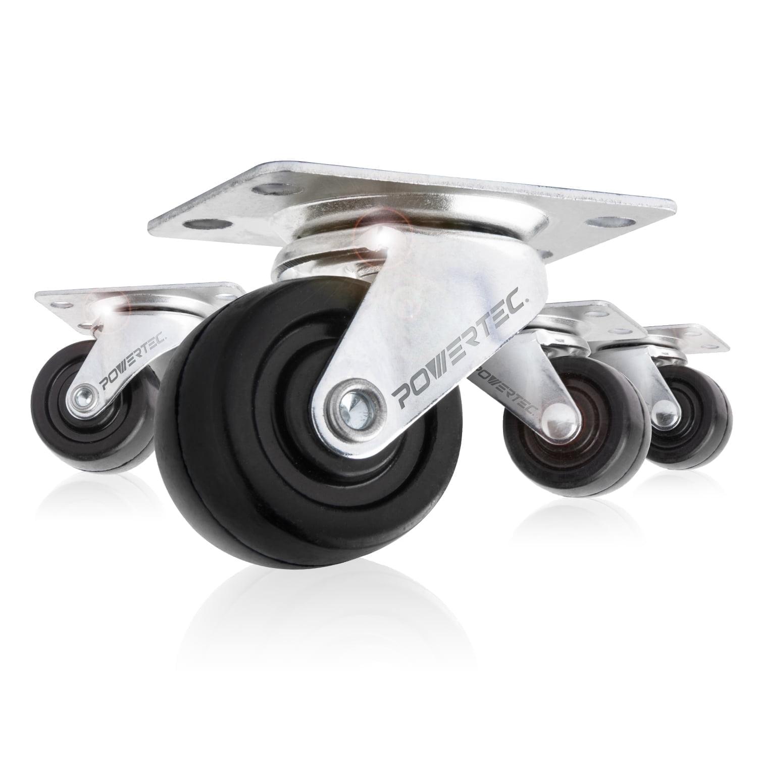 POWERTEC 4PK 1-1/2 Inch Swivel Caster Wheels with 160 lbs Loads, Heavy Duty Plate Casters, Rubber Castor Wheels for Furniture, Cart, Dolly and Workbenches (17209)