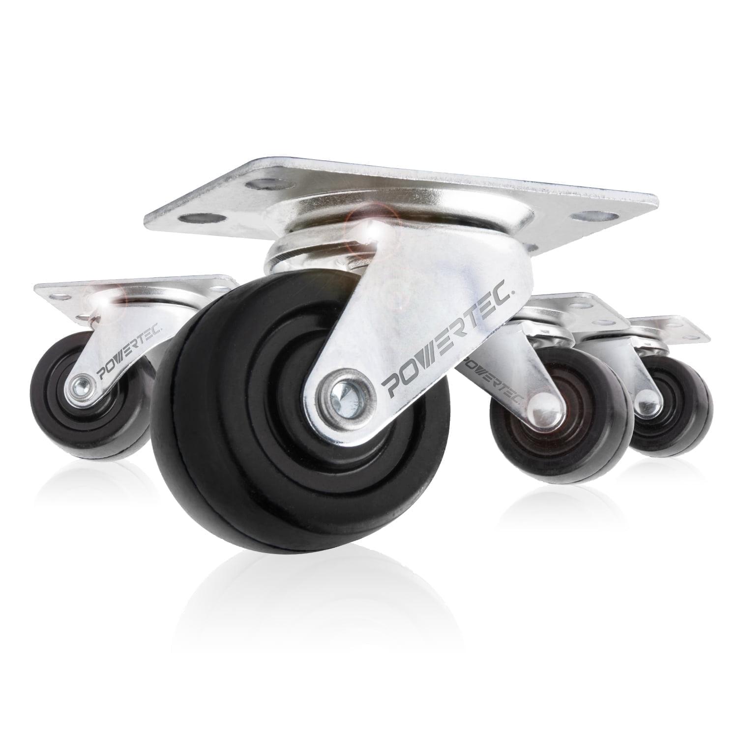 POWERTEC 4PK 1-1/2 Inch Swivel Caster Wheels with 160 lbs Loads, Heavy Duty Plate Casters, Rubber Castor Wheels for Furniture, Cart, Dolly and Workbenches (17209)