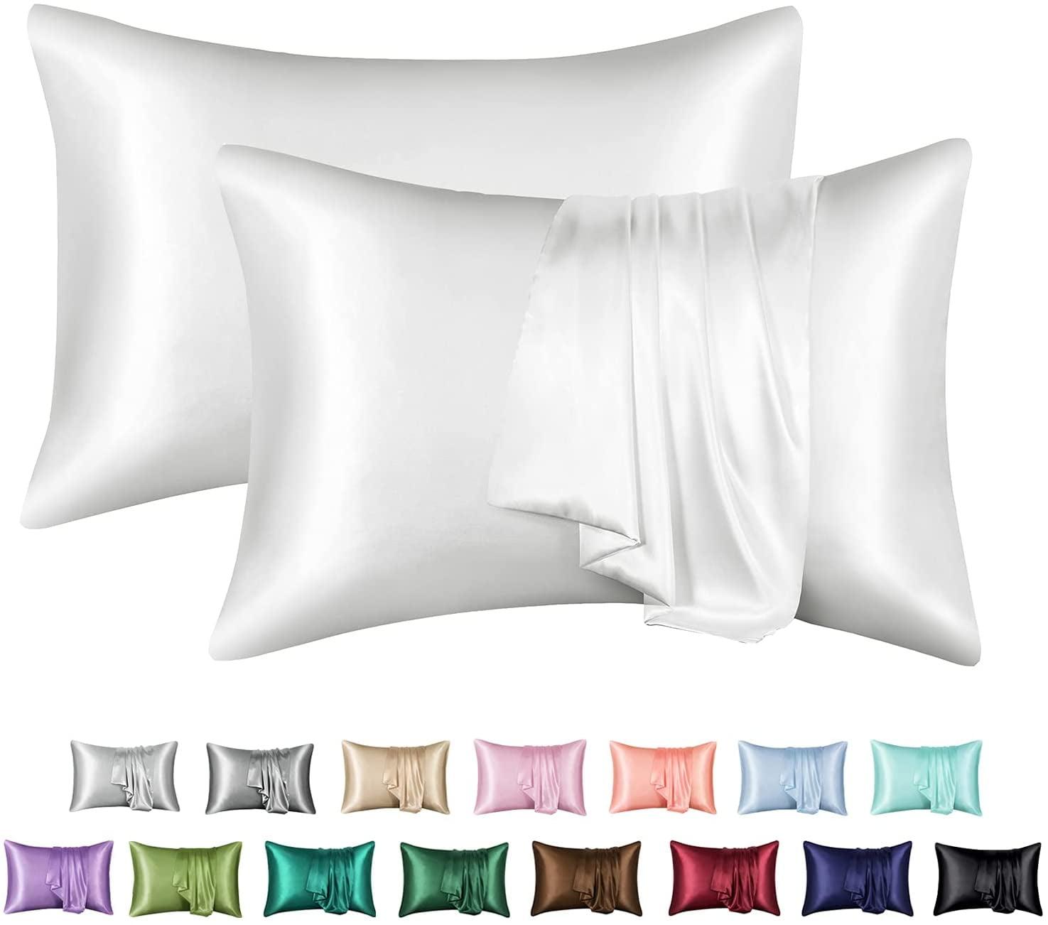 ANMINY Satin Pillowcase Set of 2 Standard Silk Bedding Pillowcases 26" x 20" Pillow Cover, White