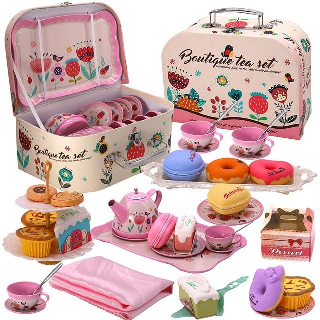 Pink Floral Kids Tea Party Set with Desserts and Case