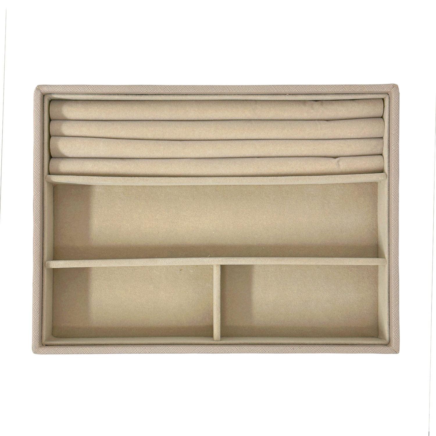 Gray and White Faux Leather 4 Section Jewelry Tray