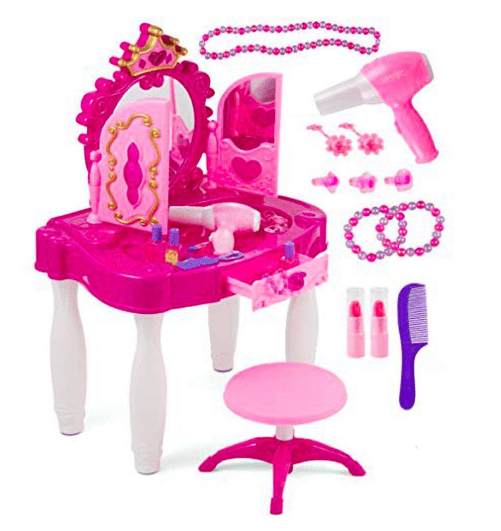 PREXTEX Kids Makeup Table with Mirror and Chair Princess Play Set, with Light and Sound Effects