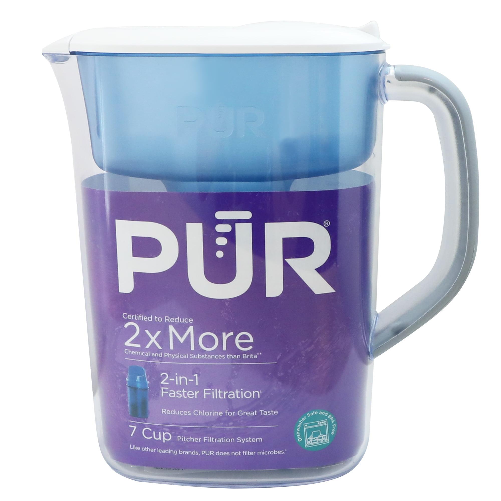 PUR 7 Cup Water Pitcher Filtration System White/Blue PPT700W: BPA-Free, Filters Chlorine & Mercury, 40-Gallon Capacity