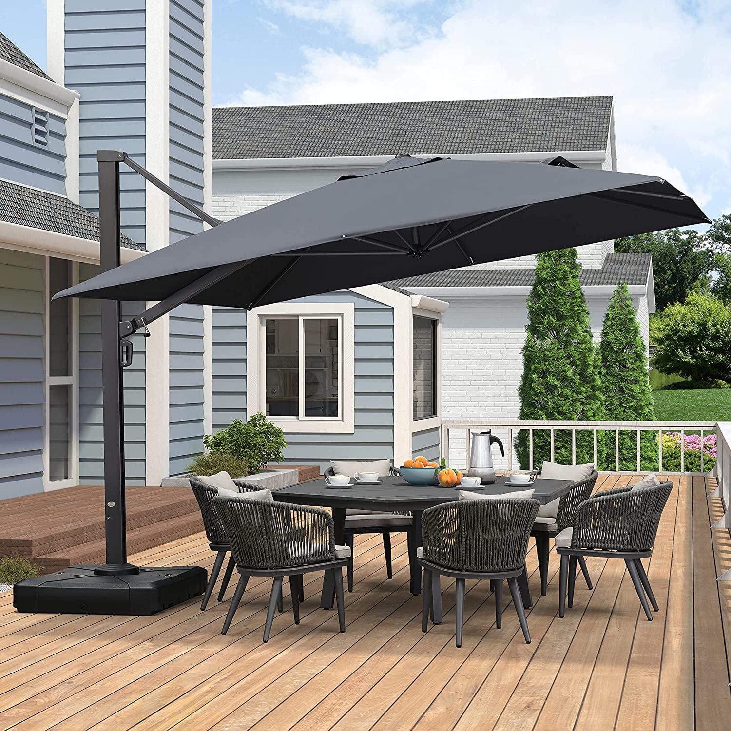 PURPLE LEAF 11 FT Outdoor Cantilever Umbrellas Square Aluminum Offset Hanging Umbrellas with 360°Rotation Tilt Adjutable Garden Pool Large Patio Umbrella,Gray