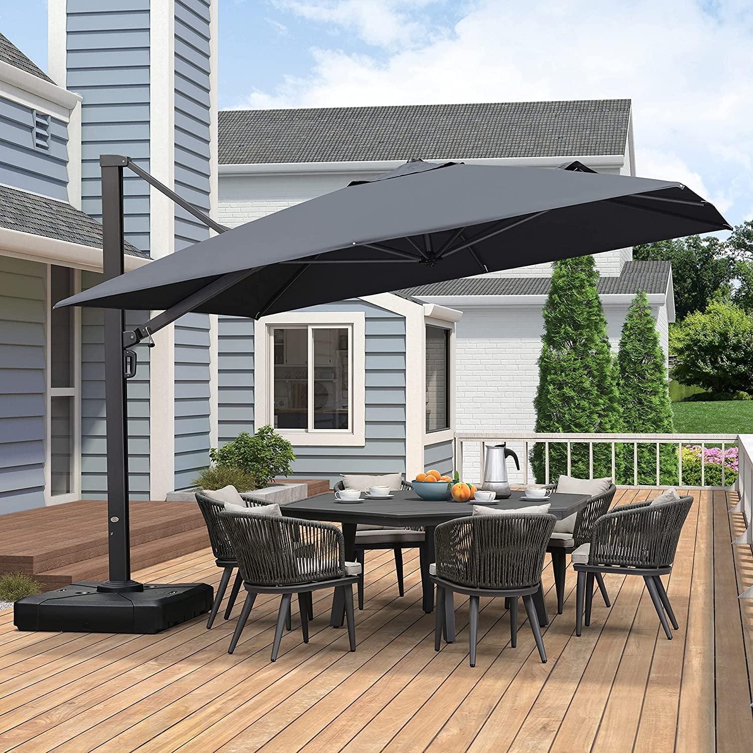 PURPLE LEAF 11 FT Outdoor Cantilever Umbrellas Square Aluminum Offset Hanging Umbrellas with 360°Rotation Tilt Adjutable Garden Pool Large Patio Umbrella,Gray