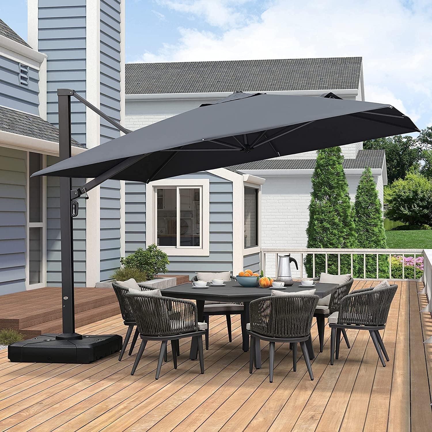 PURPLE LEAF 11 FT Outdoor Cantilever Umbrellas Square Aluminum Offset Hanging Umbrellas with 360°Rotation Tilt Adjutable Garden Pool Large Patio Umbrella,Gray