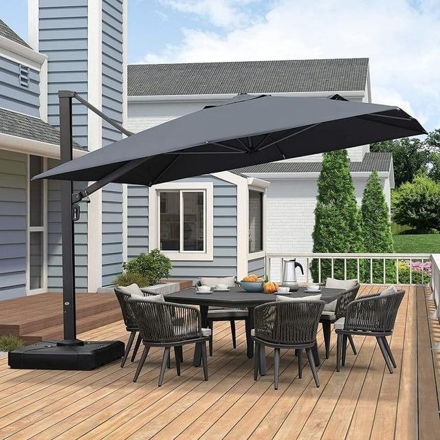 PURPLE LEAF 11 FT Outdoor Cantilever Umbrellas Square Aluminum Offset Hanging Umbrellas with 360°Rotation Tilt Adjutable Garden Pool Large Patio Umbrella,Gray