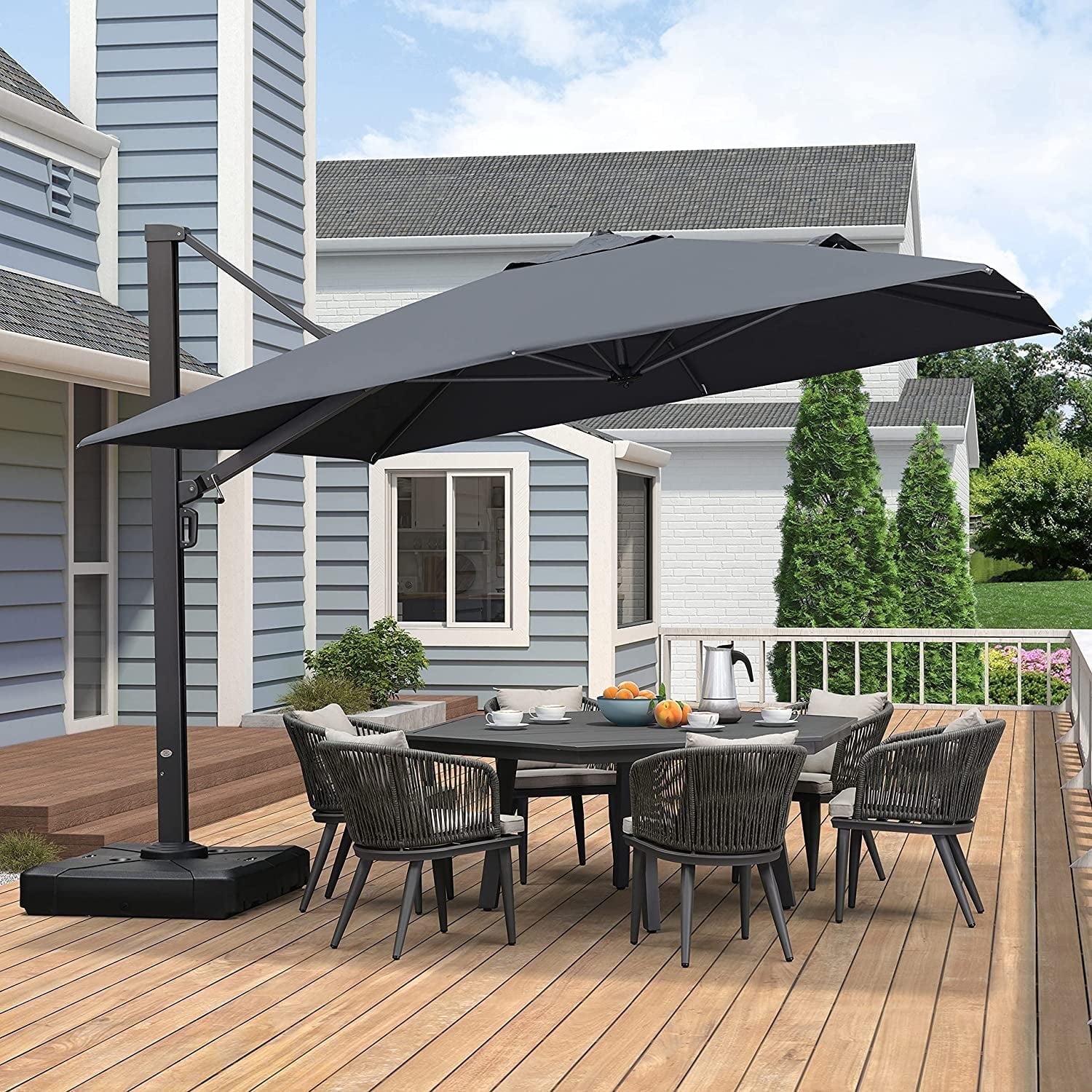 PURPLE LEAF 11 FT Outdoor Cantilever Umbrellas Square Aluminum Offset Hanging Umbrellas with 360°Rotation Tilt Adjutable Garden Pool Large Patio Umbrella,Gray