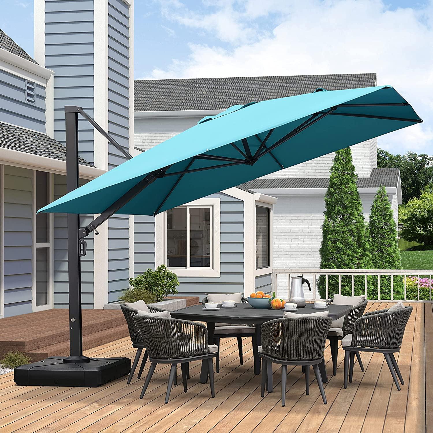 Turquoise Blue 11ft Aluminum Cantilever Patio Umbrella with 360° Rotation