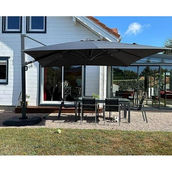 PURPLE LEAF Outdoor Cantilever Umbrellas 12FT Square Large Patio Umbrella Offset Umbrella with 360°Rotation Tilting And Hanging Double Top, Grey