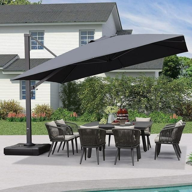 PURPLE LEAF Outdoor Cantilever Umbrellas 12FT Square Large Patio Umbrella Offset Umbrella with 360°Rotation Tilting And Hanging Double Top, Grey