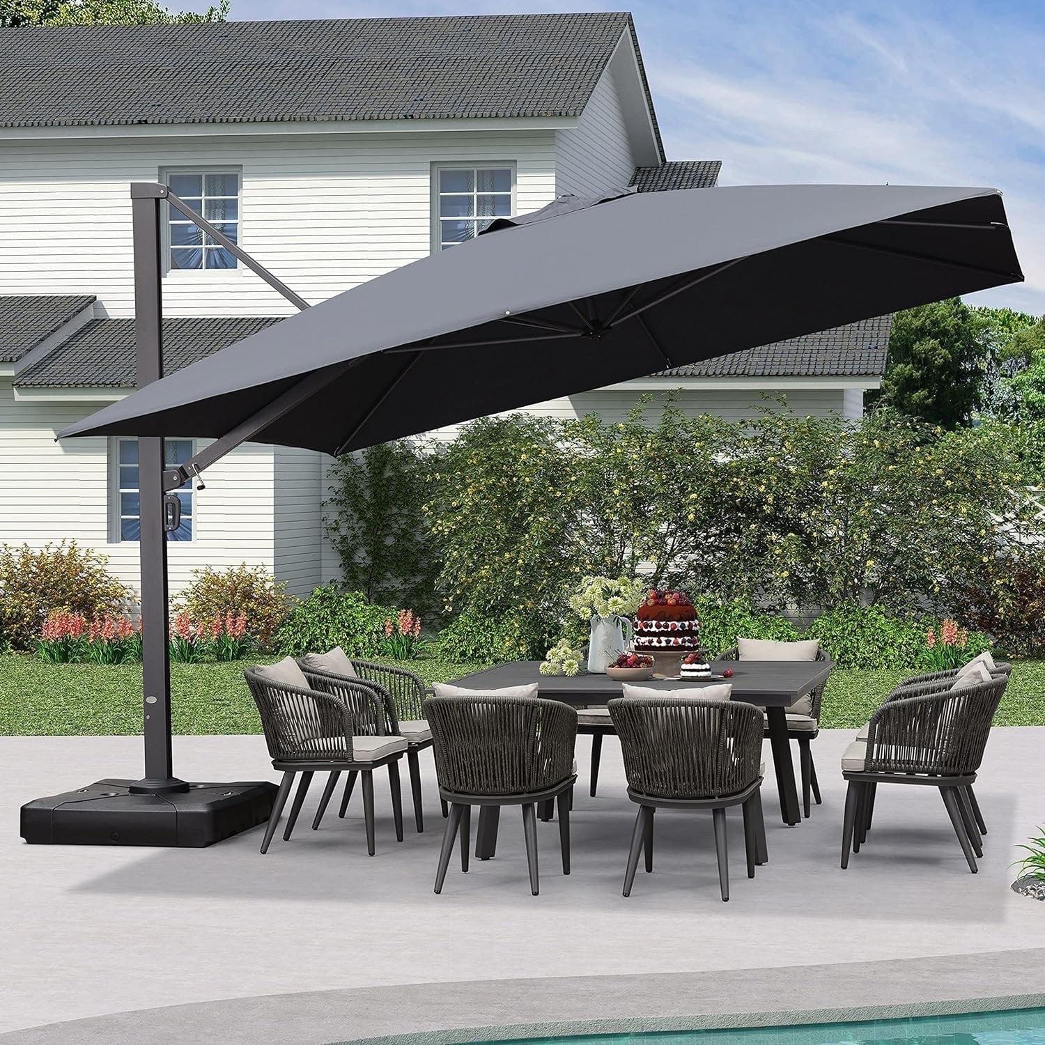 PURPLE LEAF Outdoor Cantilever Umbrellas 12FT Square Large Patio Umbrella Offset Umbrella with 360°Rotation Tilting And Hanging Double Top, Grey
