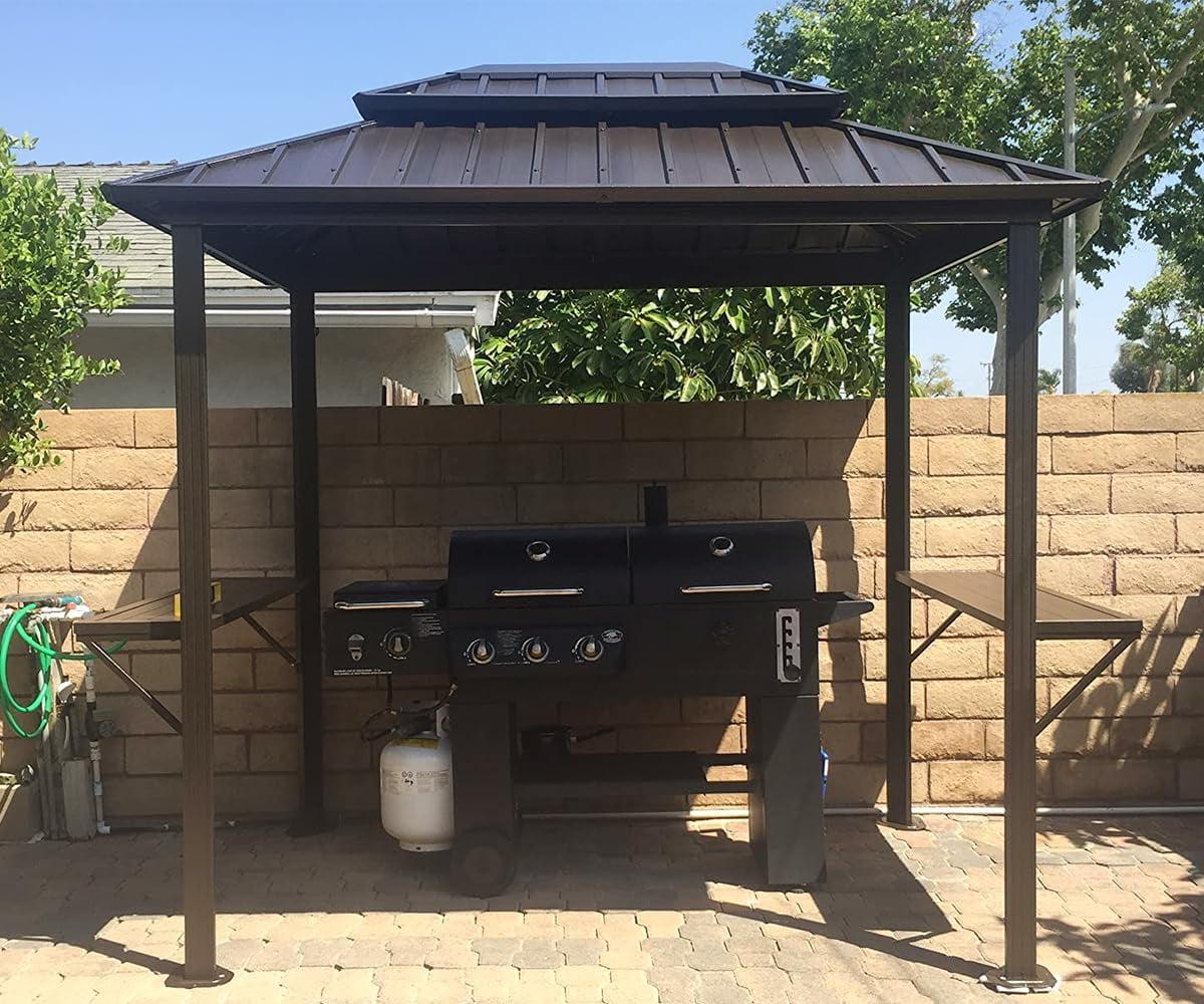 Bronze 6' x 8' Hardtop Grill Gazebo with Shelves