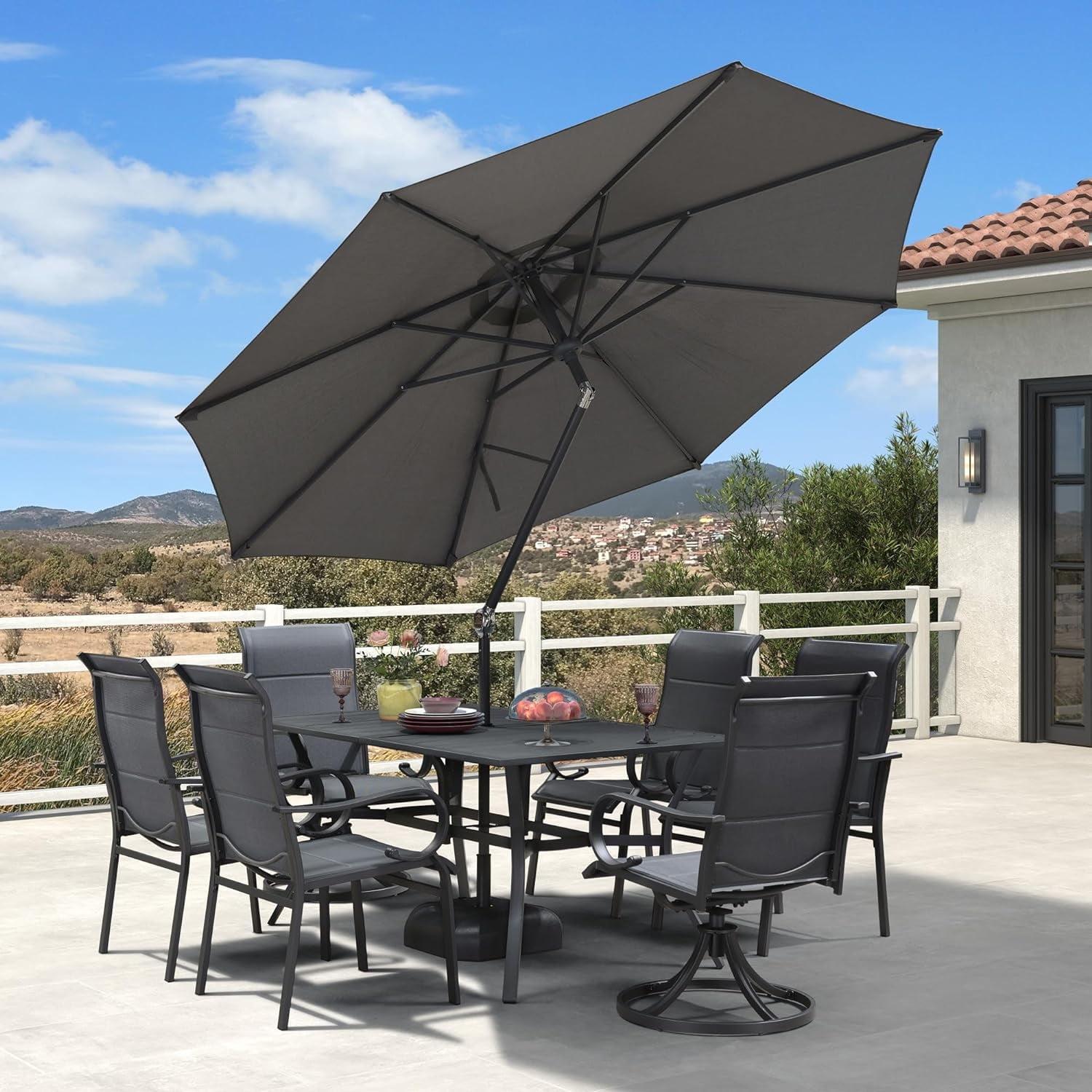 Gray 9FT Aluminum Patio Umbrella with Dual Tilt and Crank