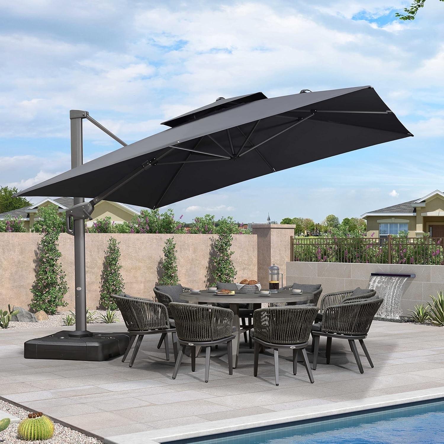 PURPLE LEAF Outdoor Cantilever Umbrellas 12FT Square Large Patio Umbrella Offset Umbrella with 360°Rotation Tilting And Hanging Double Top, Grey