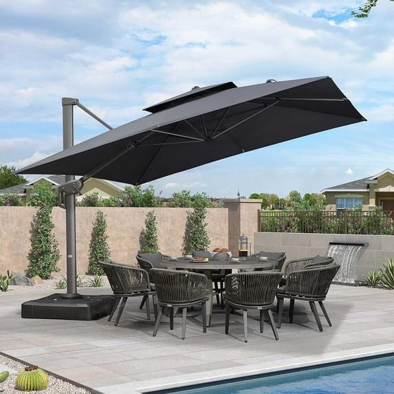 PURPLE LEAF Outdoor Cantilever Umbrellas 12FT Square Large Patio Umbrella Offset Umbrella with 360°Rotation Tilting And Hanging Double Top, Grey