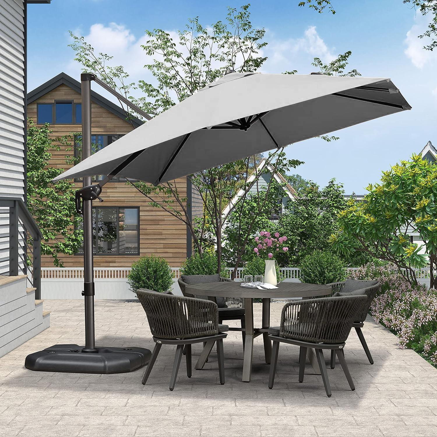 9' Square Cantilever Umbrella with Base and 360-degree Rotation