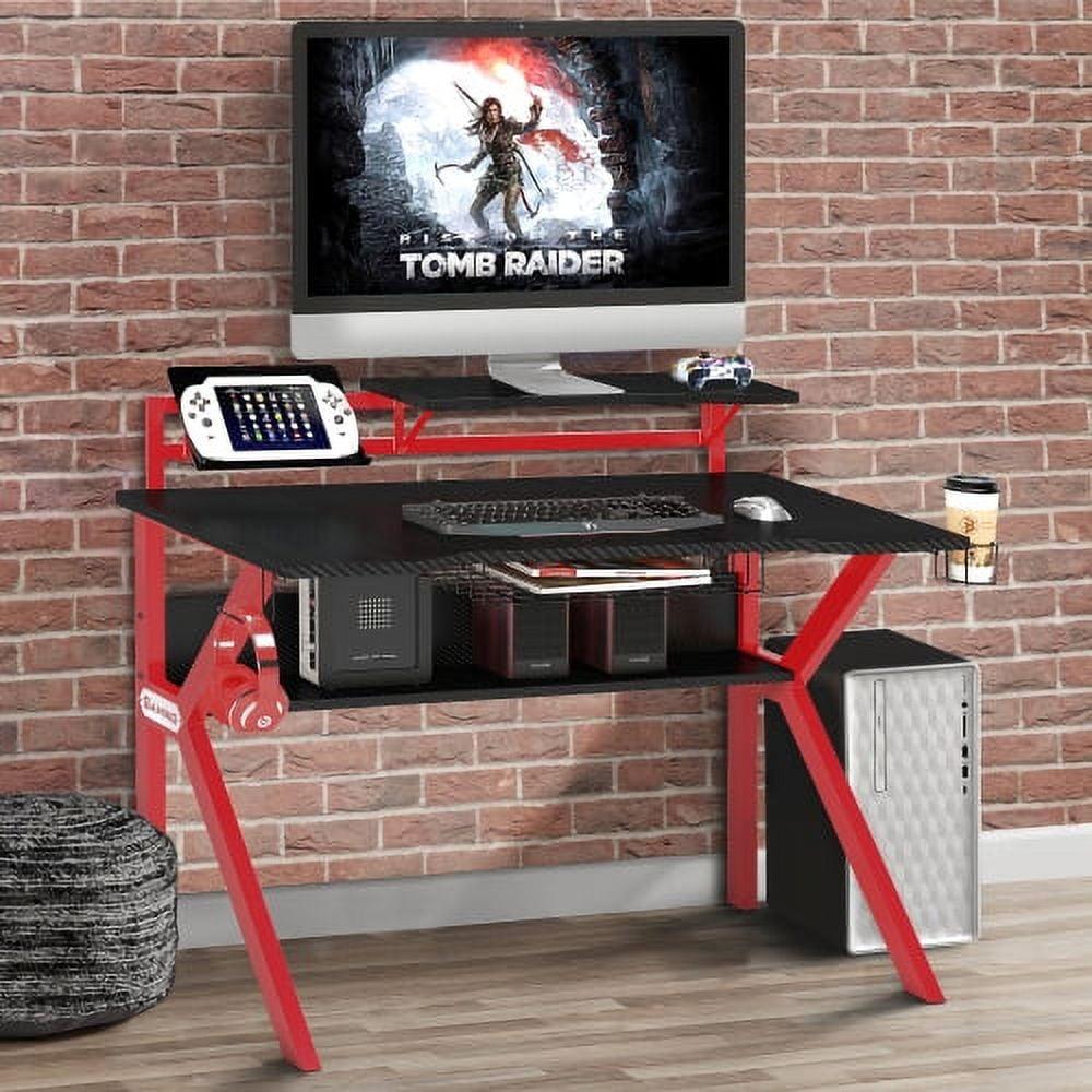 PVC Coated Ergonomic Metal Frame Gaming Desk Black/Red - The Urban Port