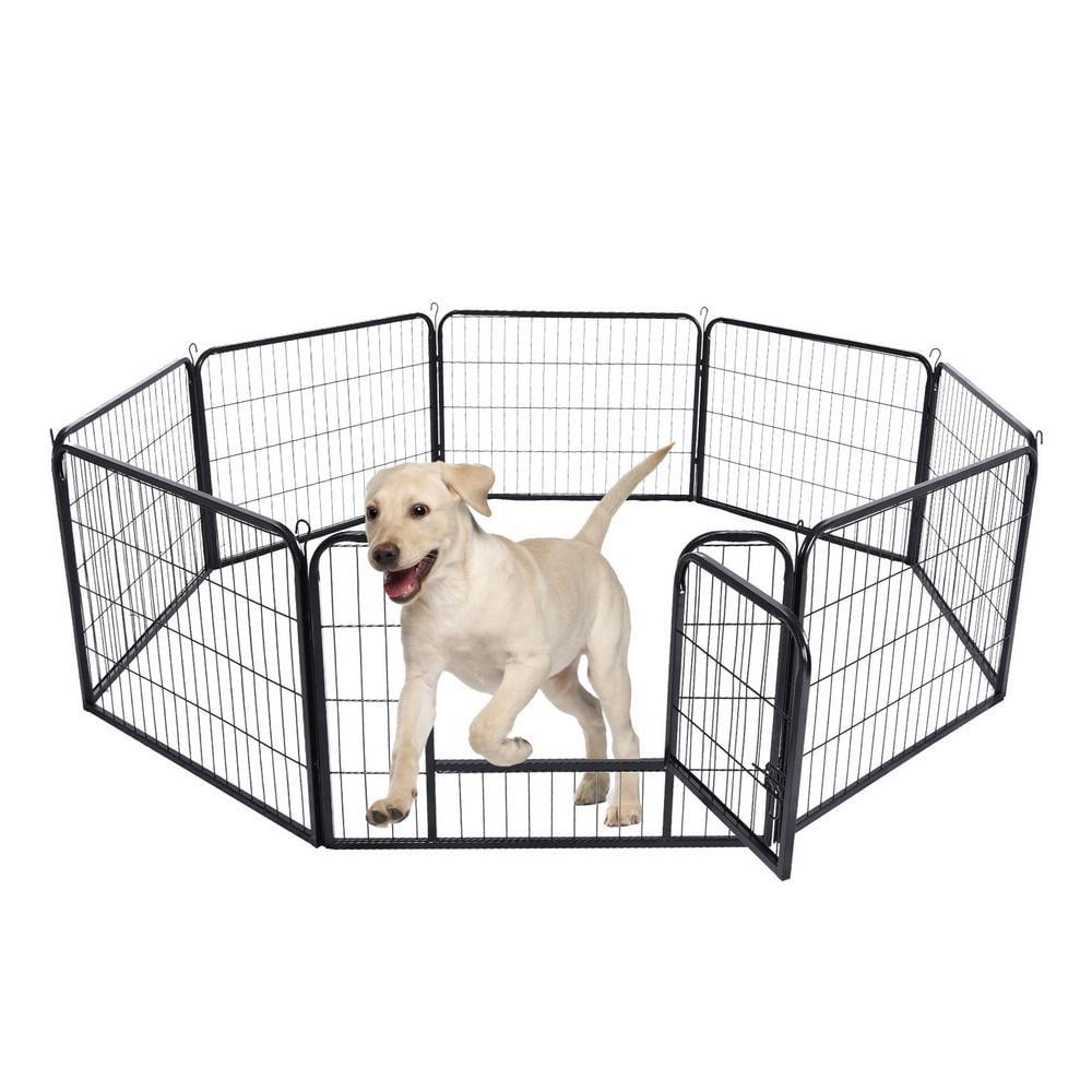 Black Metal 8-Panel Foldable Dog Playpen with Latch