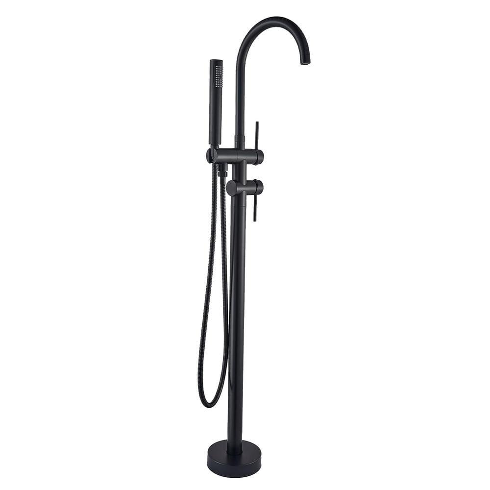 Matte Black Double Handle Floor Mounted Tub Faucet with Handshower