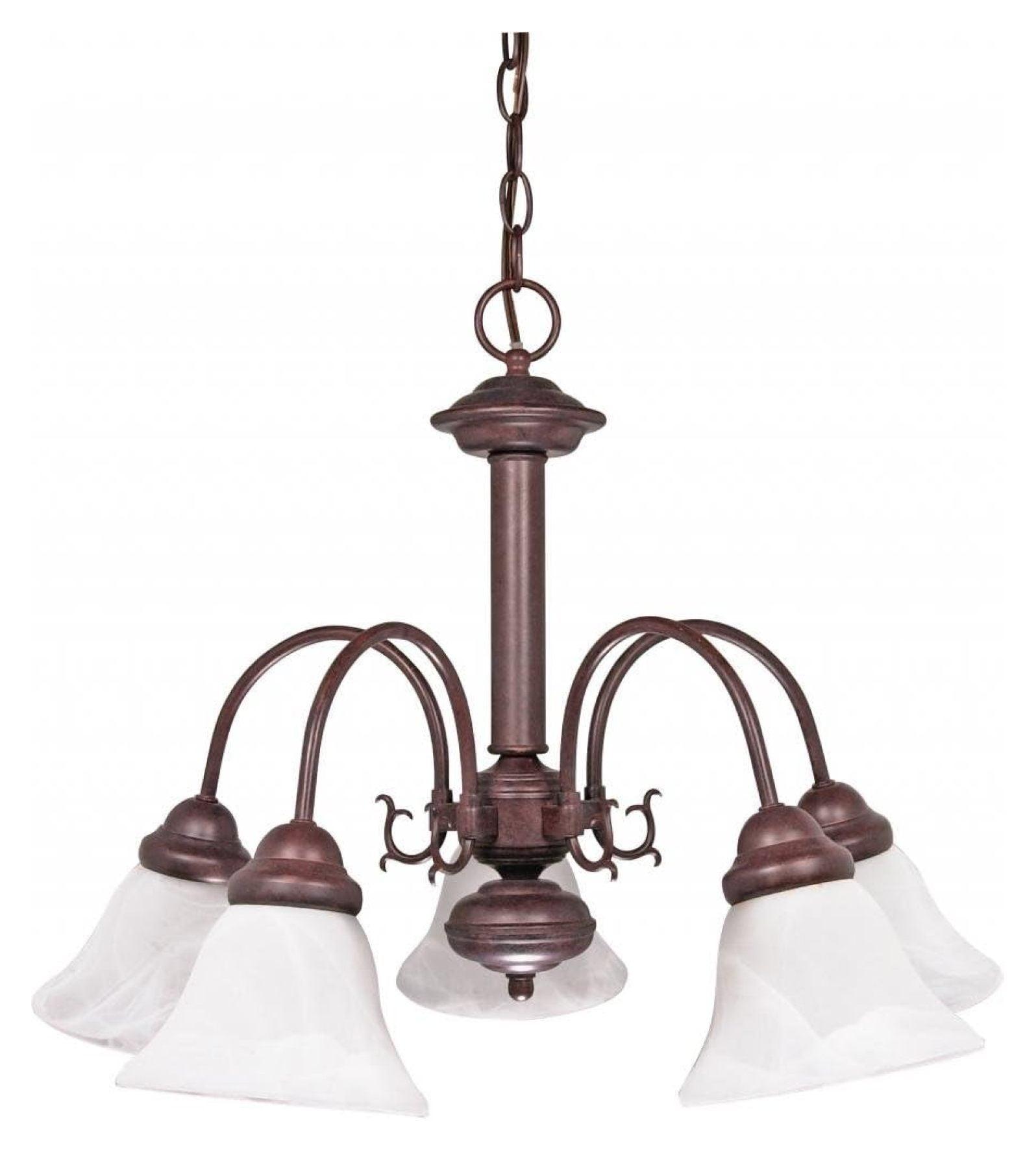 Bronze 24" Five-Light Chandelier with Alabaster Glass Shades