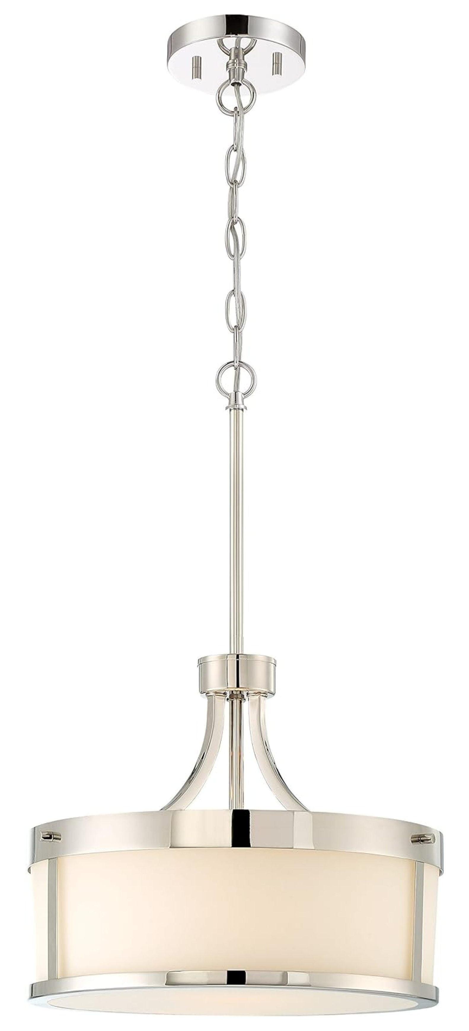 Polished Nickel Drum Pendant with Frosted Glass Shade