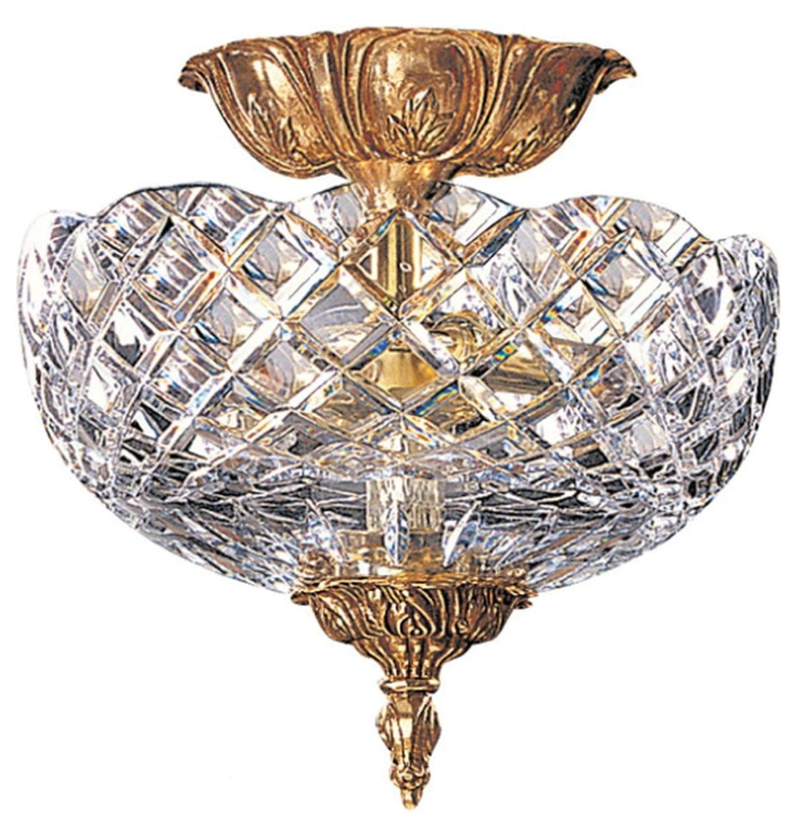 Olde Brass Crystal 2-Light Flush Mount Ceiling Fixture