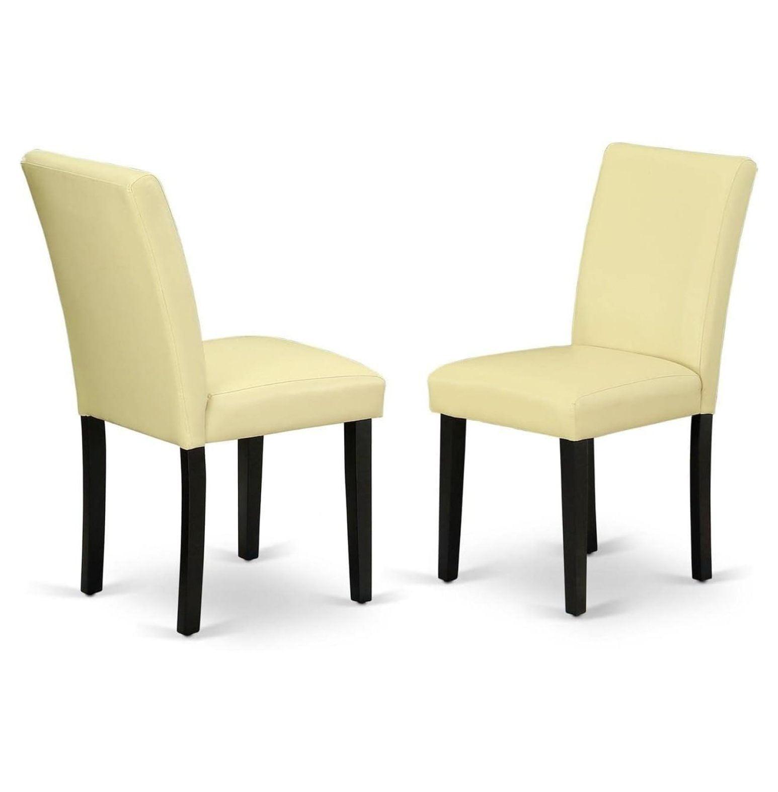 Eggnog Faux Leather Parsons Side Chair Set with Black Wood Legs