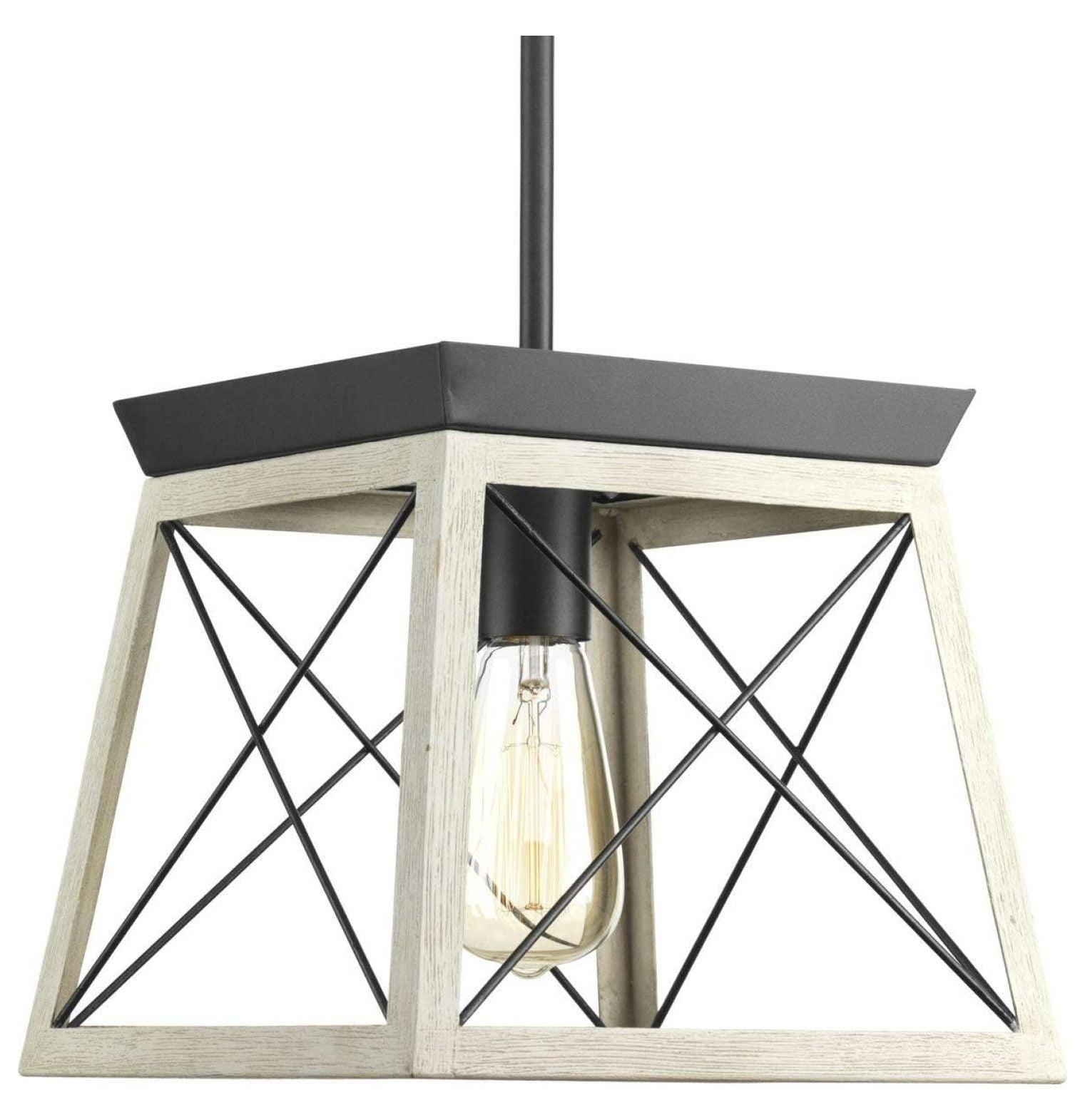 Progress Lighting Briarwood 1-Light Mini-Pendant, Steel, Graphite Finish, Faux-Painted Wood Enclosure