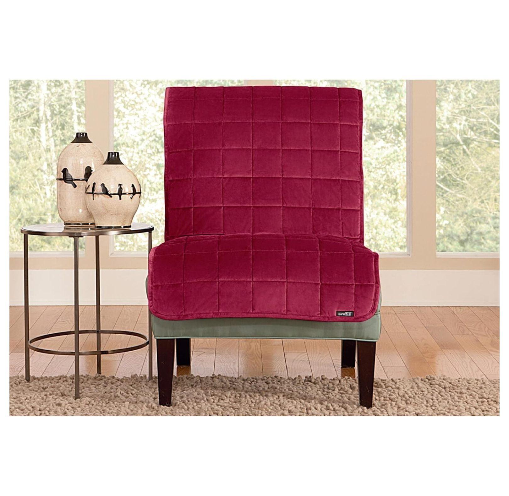 Burgundy Quilted Velvet Armless Chair Cover