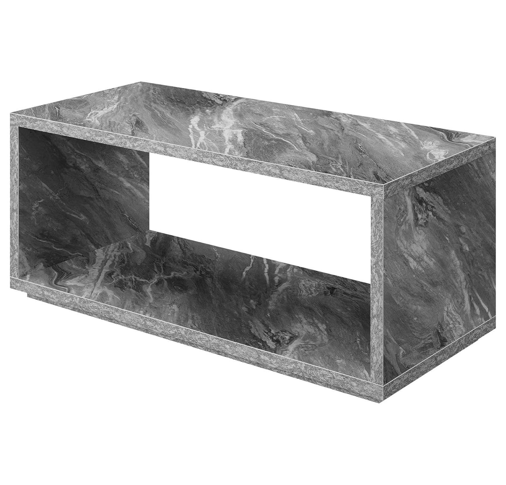 Gray Faux Marble Rectangular Coffee Table with Shelf