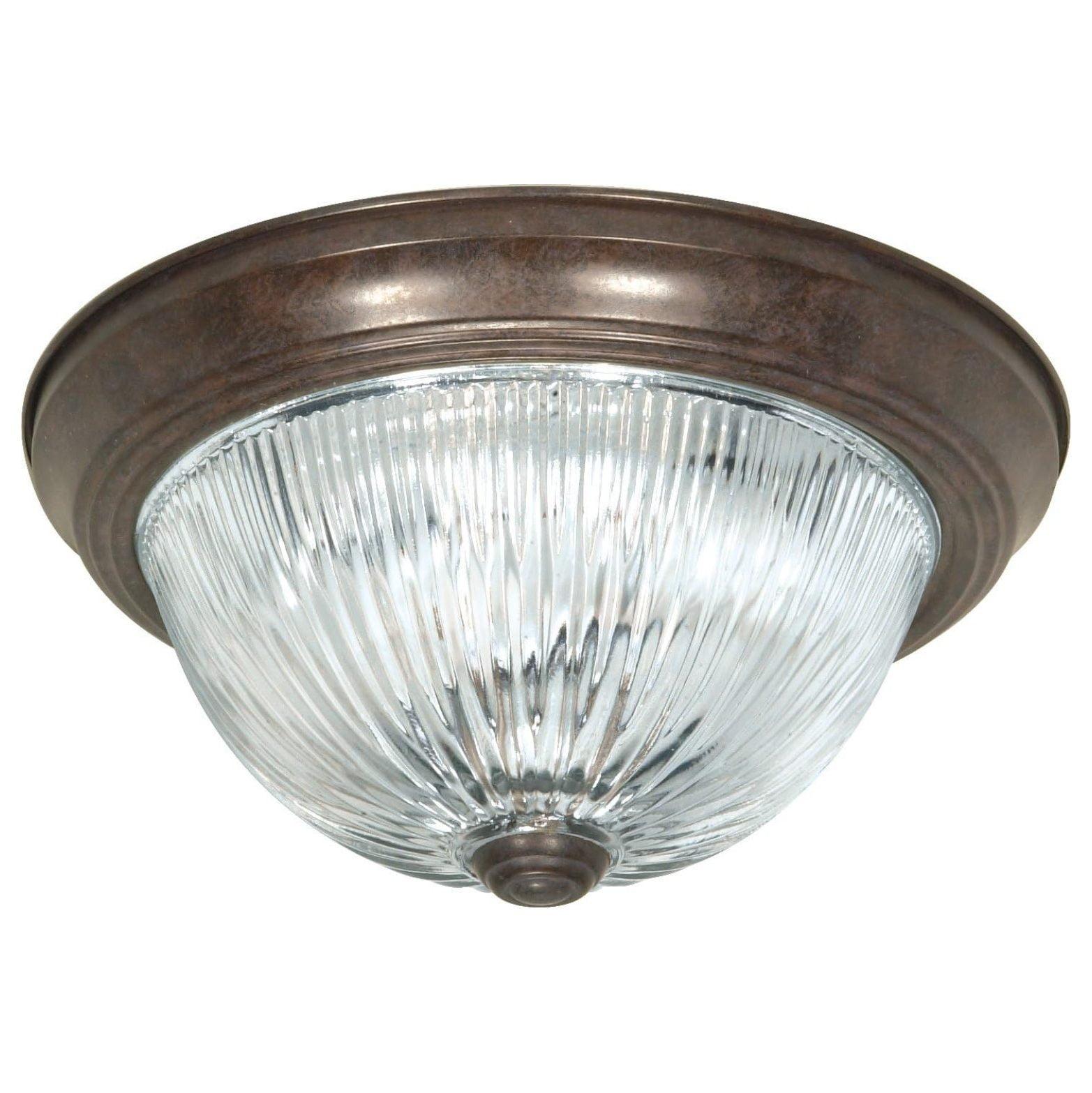 Old Bronze and Clear Ribbed Glass Flush Mount Light