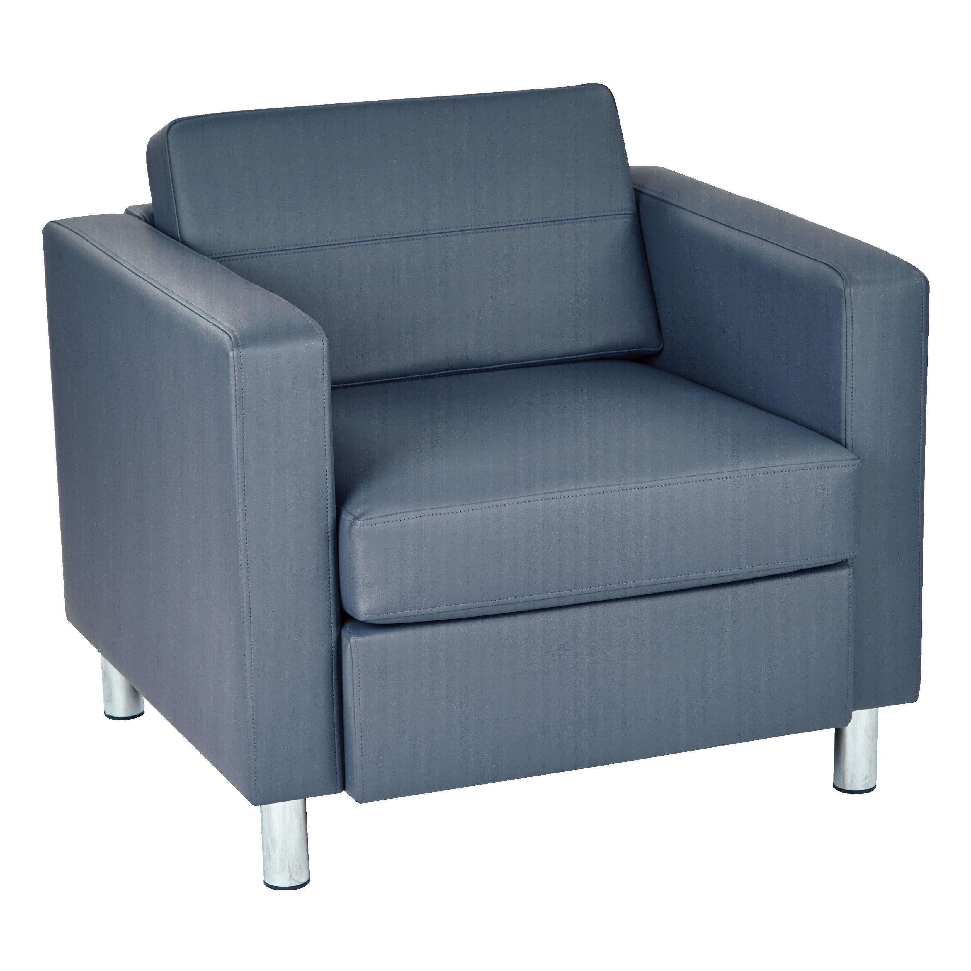 Pacific Blue Faux Leather Barrel Accent Chair with Metal Legs