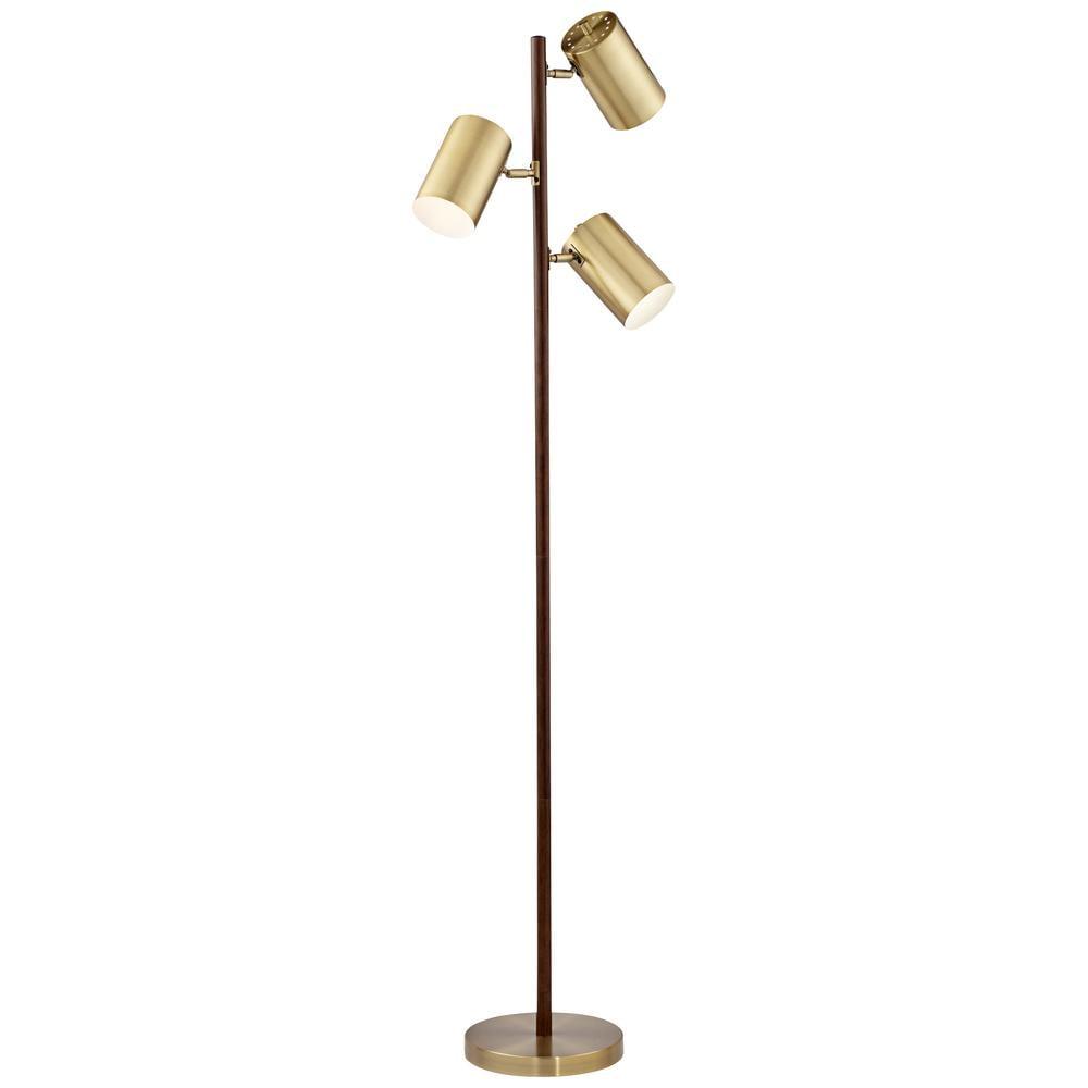 Donatello Mid-Century Adjustable 3-Light Tree Floor Lamp in Walnut and Brass