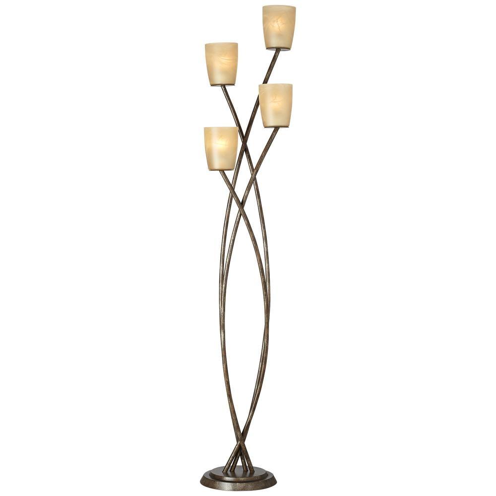 Kathy Ireland Metro Plaza Modern Glam 69" Tall Standing Floor Lamp Tree 4-Light Foot Switch Brown Metal Copper Bronze Finish Living Room Bedroom House