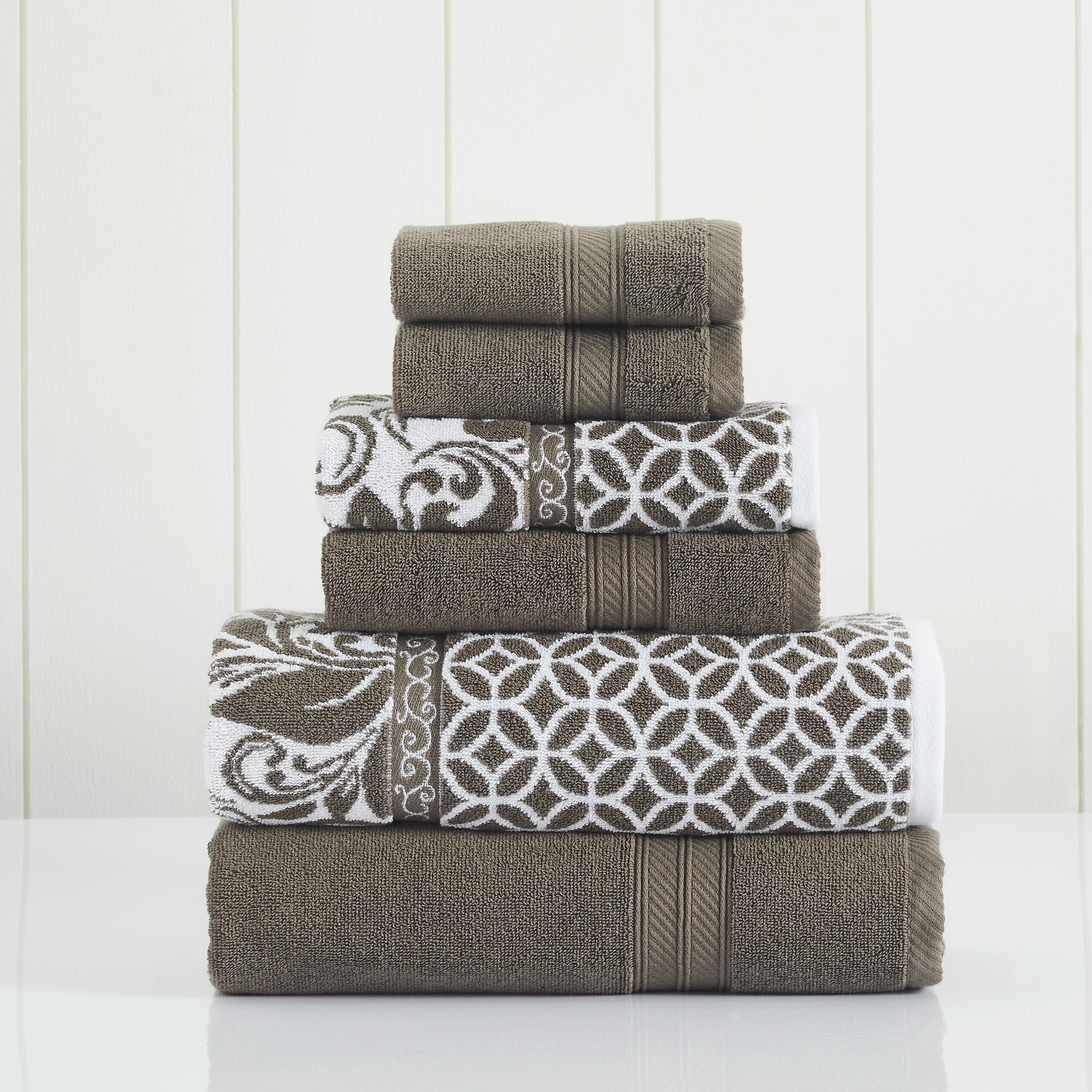 Modern Threads Trefoil Filigree 6-Piece Reversible Yarn Dyed Jacquard Towel Set - Bath Towels, Hand Towels, & Washcloths - Super Absorbent & Quick Dry