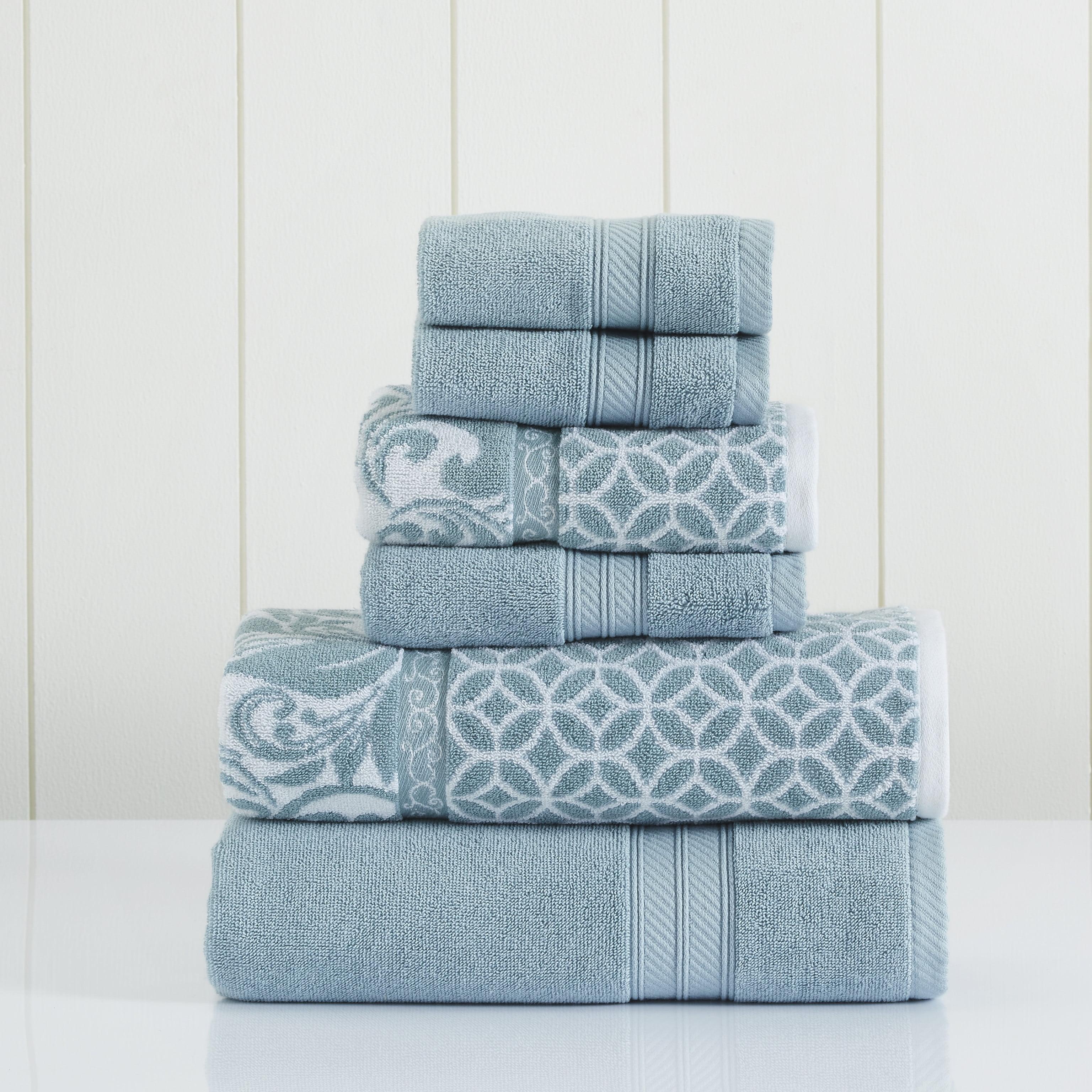 Modern Threads Trefoil Filigree 6-Piece Reversible Yarn Dyed Jacquard Towel Set - Bath Towels, Hand Towels, & Washcloths - Super Absorbent & Quick Dry