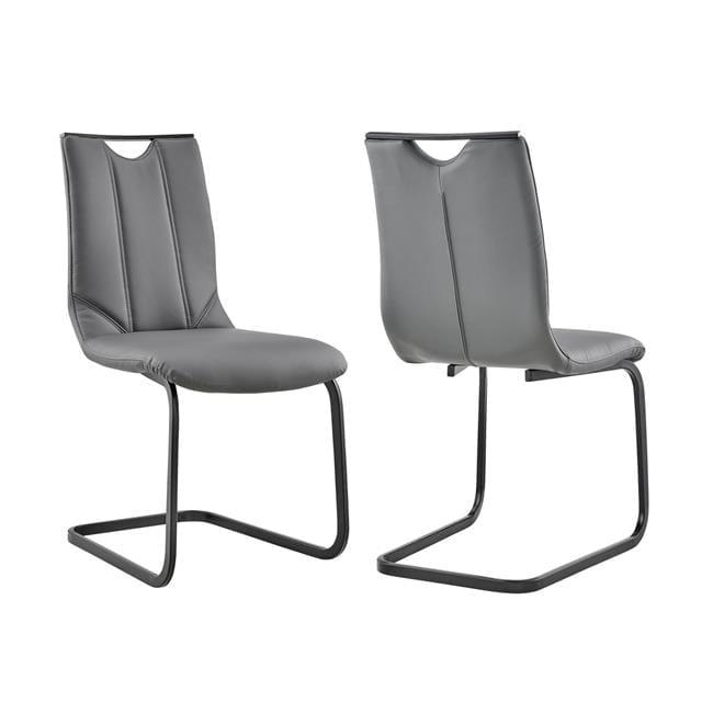 Modern Swivel Side Chair in Gray Faux Leather and Black Metal