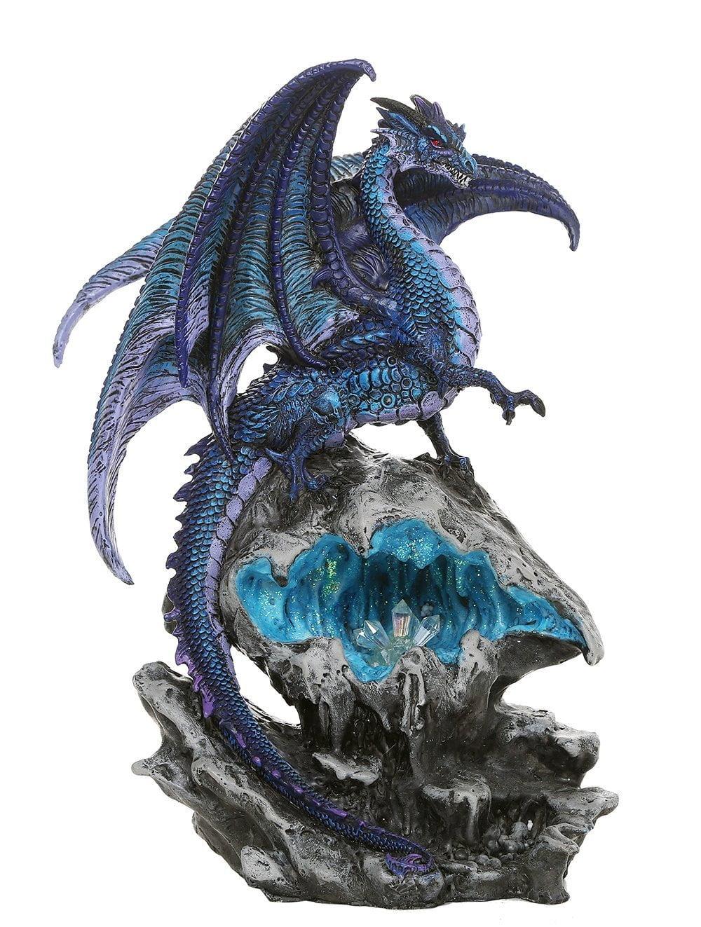 Majestic Blue Dragon on Crystal Geode LED Statue