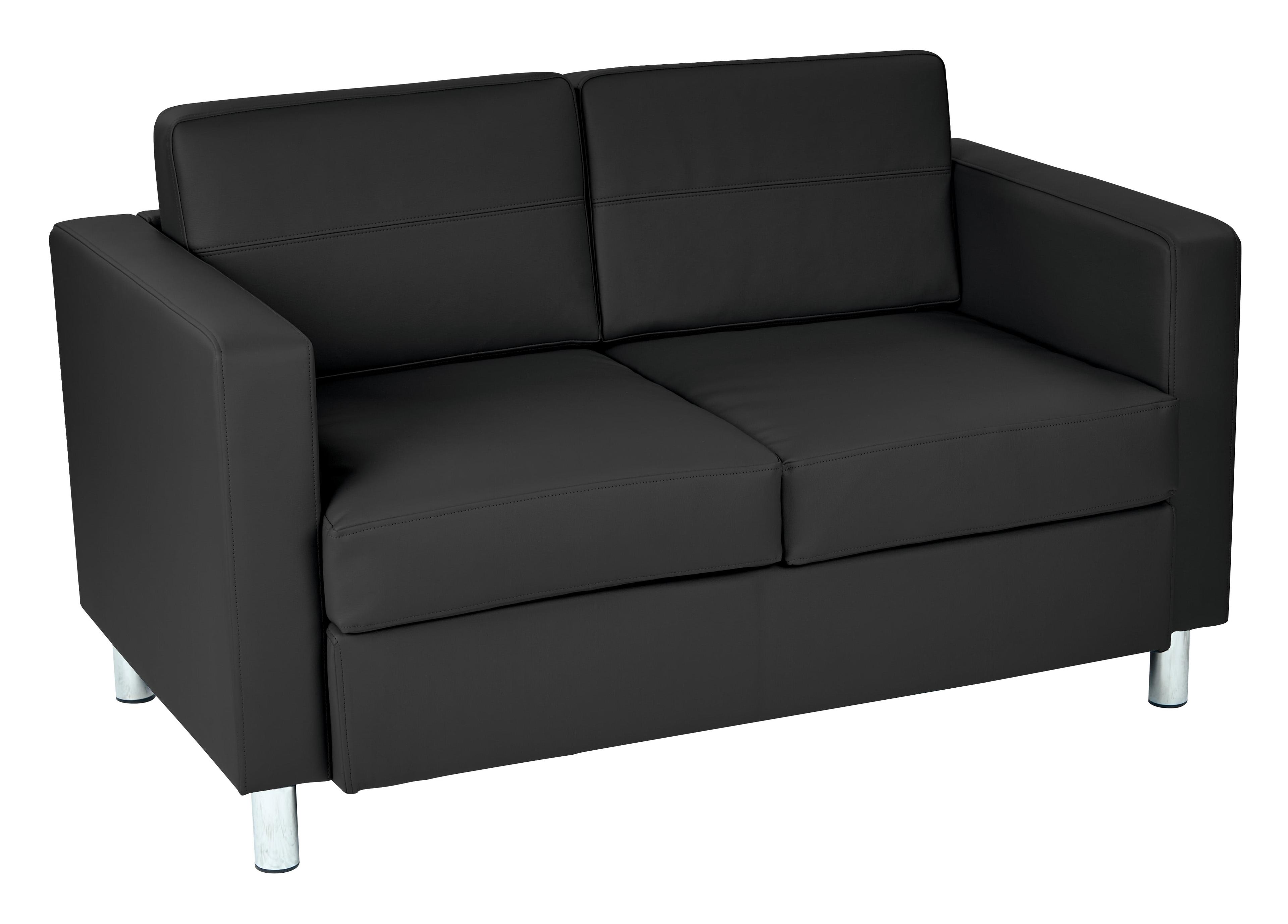 Pacific Black Faux Leather Loveseat with Silver Legs