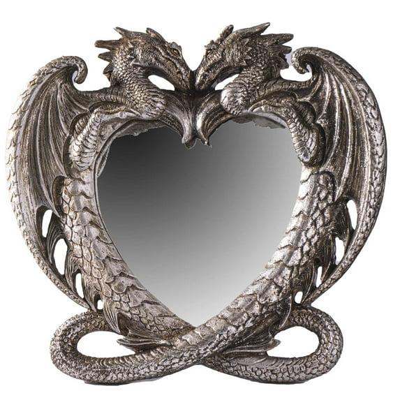 Pacific Trading Gothic Heart Shaped Dragon Mirror, Collectible Medieval Home Accent Décor Resin Piece for Wall or Tabletop Shelf, 6.3 x 5.91 Inches, PTC-14052