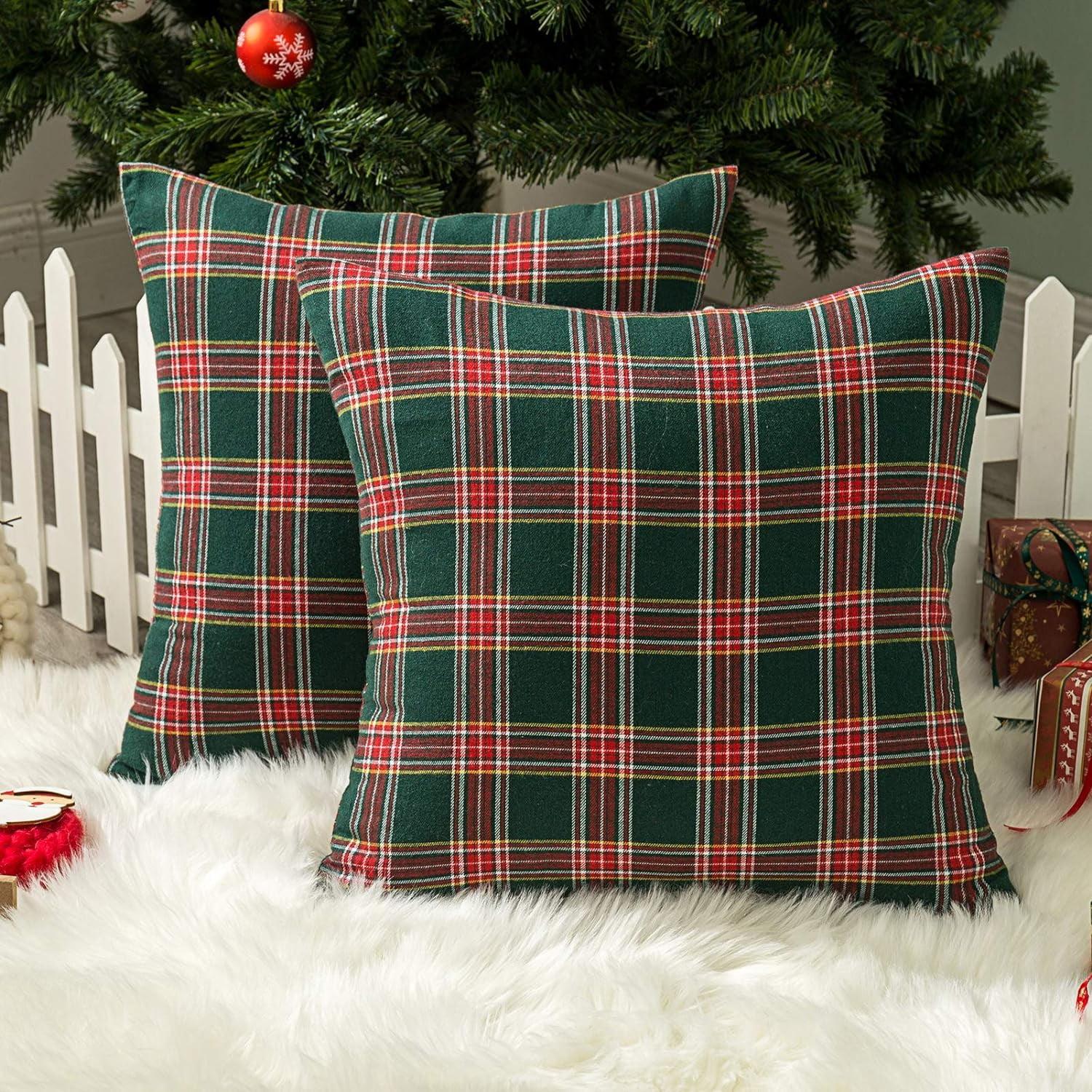 Textiles Hub Pack Of 2 Christmas Plaid Decorative Throw Pillow Covers Scottish Tartan Cushion Case For Farmhouse Home Holiday Decor