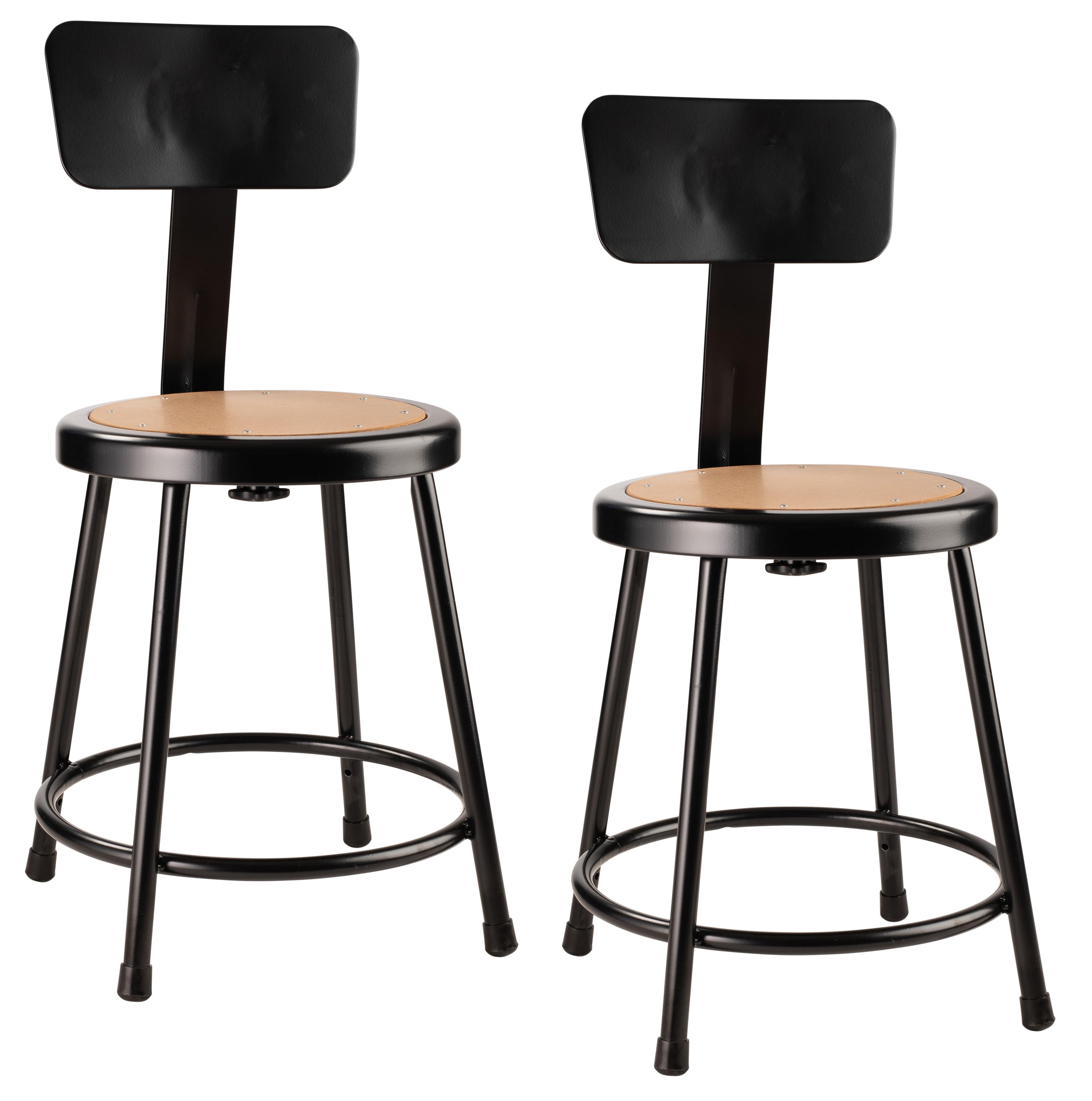 Adjustable Black Steel and Wood Laboratory Stools, Set of 2